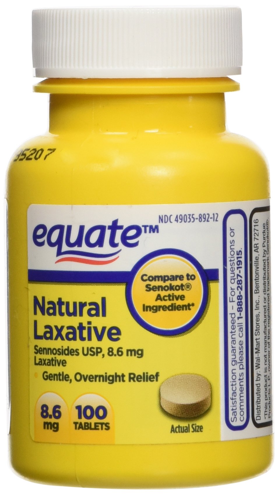 Equate Natural Vegetable Laxative, Sennosides 8.6 mg Tablets, 100-Count Bottle
