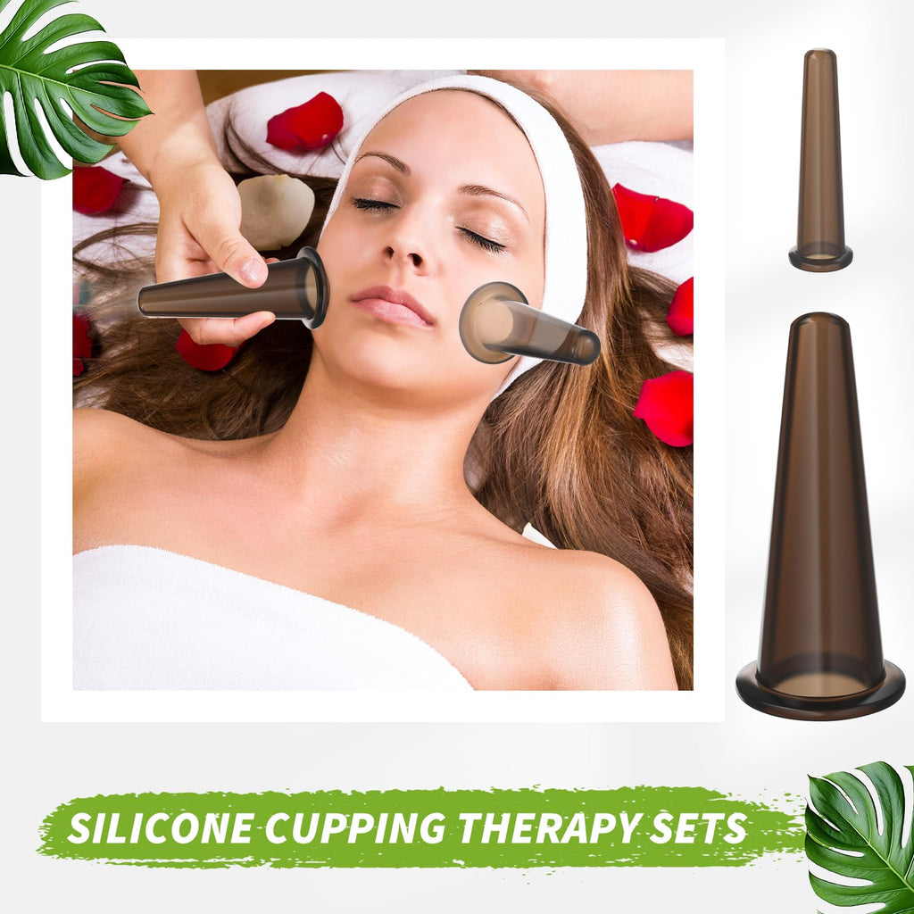Threlaco 4 Pcs Face Cupping Set, Facial Cupping Set for Face and Eye Massage, Silicone Massage Vacuum Anti Aging Beauty Tool Fac