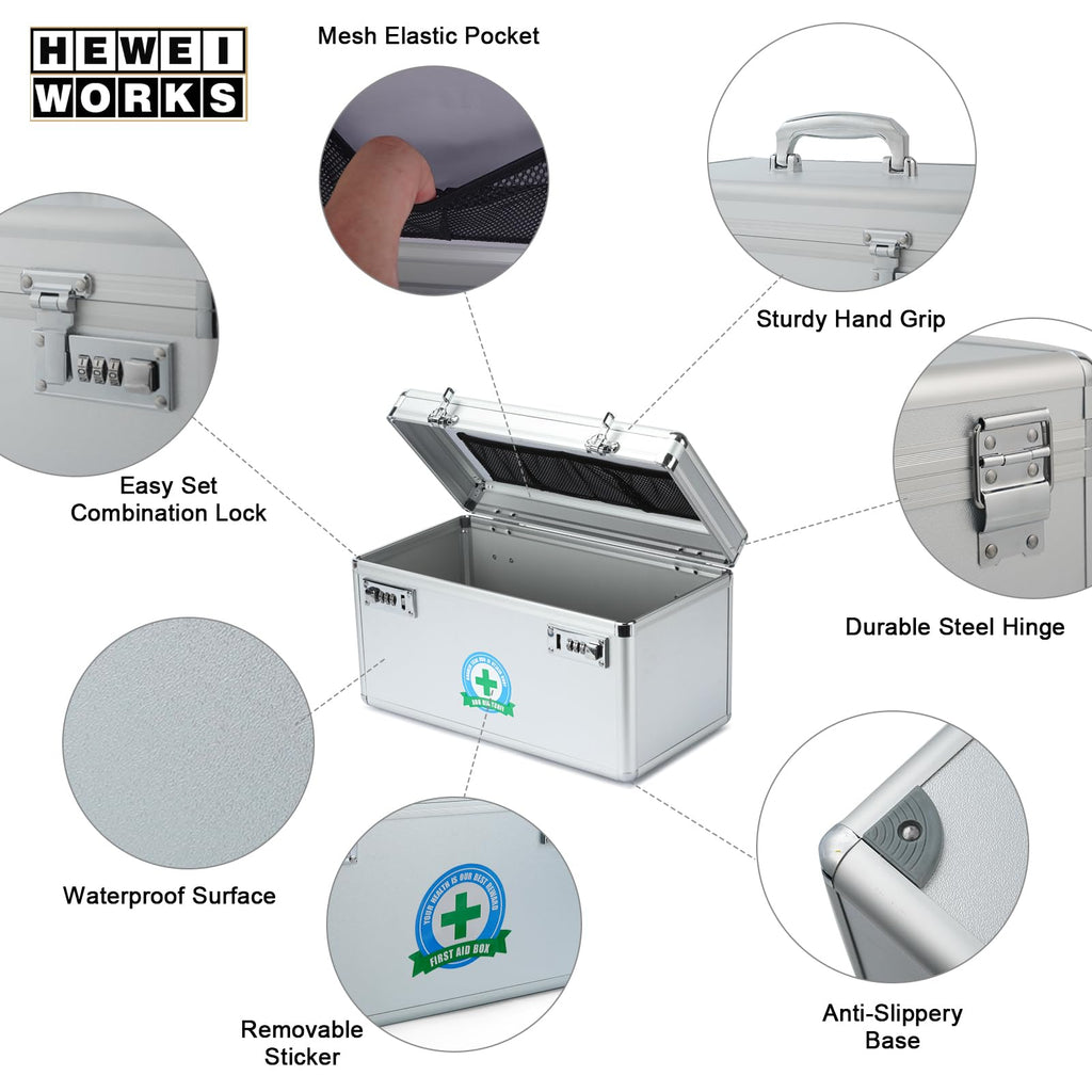 Lockable Medication Storage Box with Combination - Security Lock Box for Home and Outdoor (Silver, LARGE)
