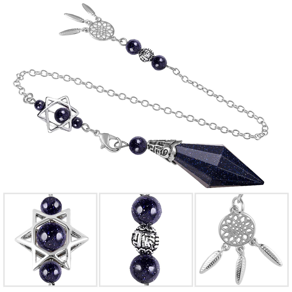 SUNYIK Faceted Healing Crystal Point Pendulum for Divination Pointed Quartz Stone Pendant with Merkaba Star and Dream Catcher, B