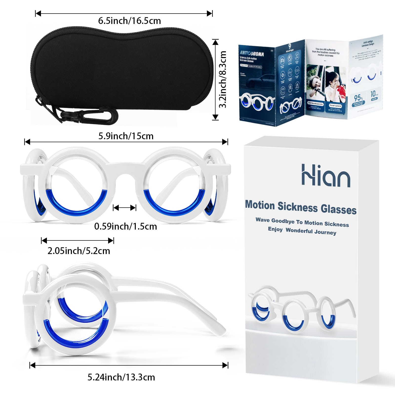 Hion Motion Sickness Glasses,Relieve Carsickness Airsickness Seasickness Glasses,Ultra-Light Portable Nausea Vertigo Glasses, No