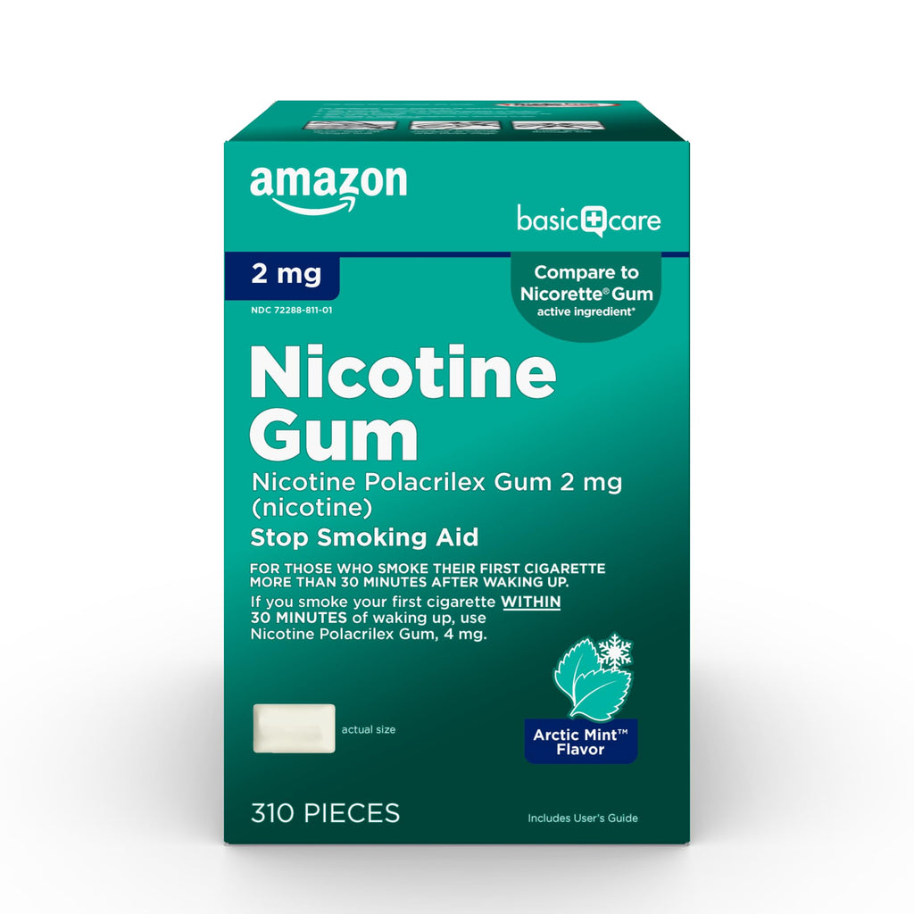 Amazon Basic Care Nicotine Polacrilex Uncoated Gum 2 mg, Arctic Mint, 310 Count