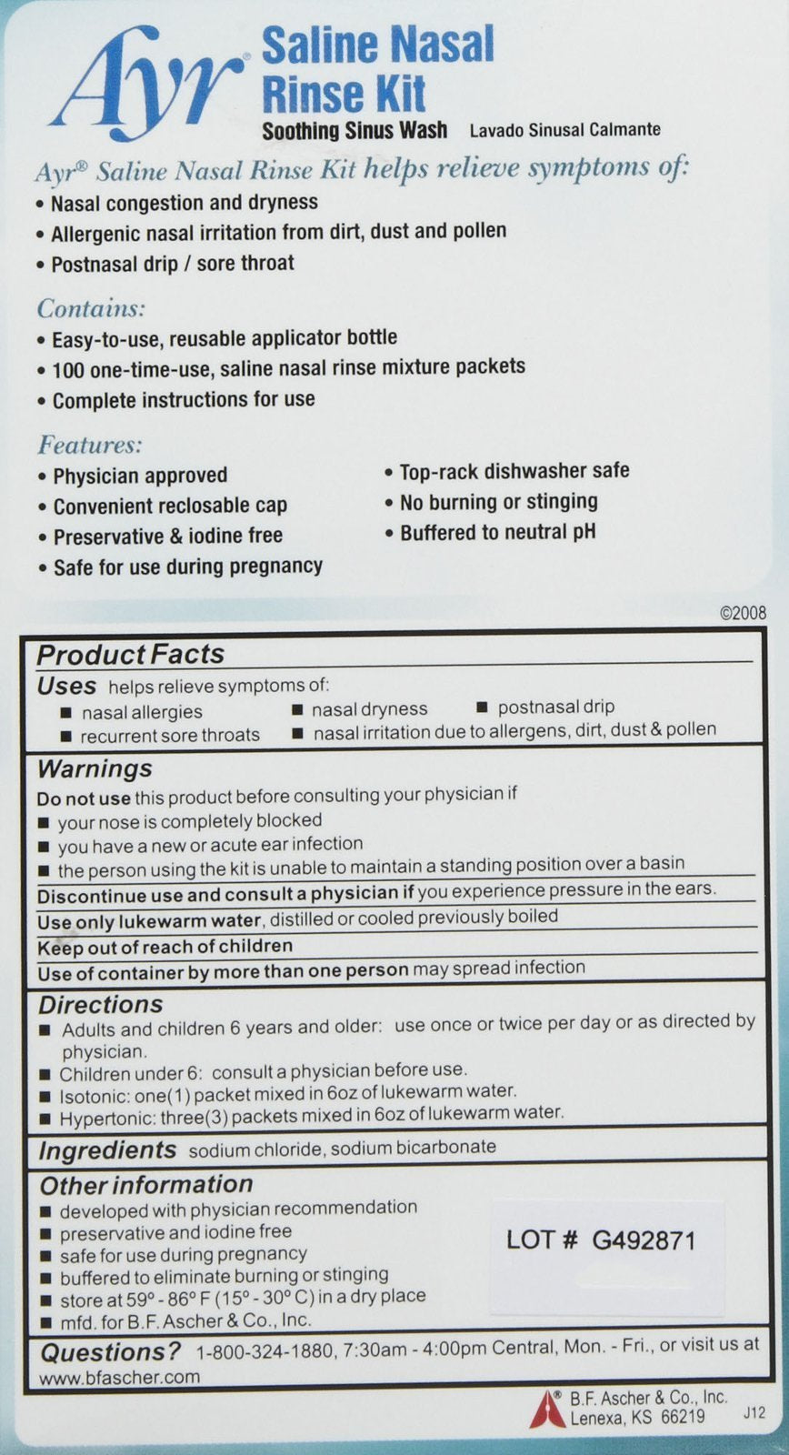 Ayr Saline Nasal Rinse Kit, 100 ct