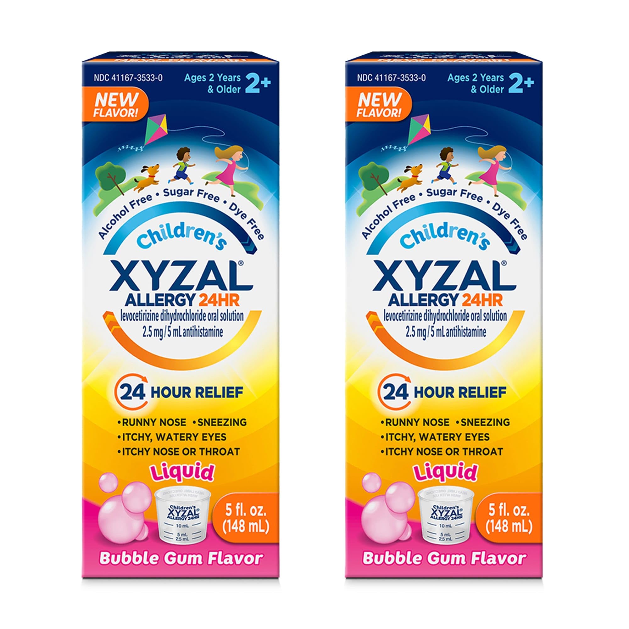 Xyzal Childrens Oral Solution, 5 fl. oz., 24-Hour Allergy Relief for Kids, Bubblegum (Pack of 2)