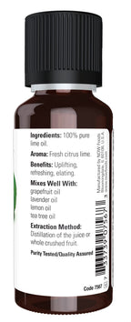 NOW Essential Oils, Lime Oil, Citrus Aromatherapy Scent, Cold Pressed, 100% Pure, Vegan, Child Resistant Cap, 1-Ounce