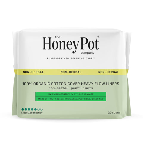 The Honey Pot Company - Panty Liners for Women - Non-Herbal Heavy Liners w/Wings - Organic Cotton Cover & Ultra-Absorbent Core -