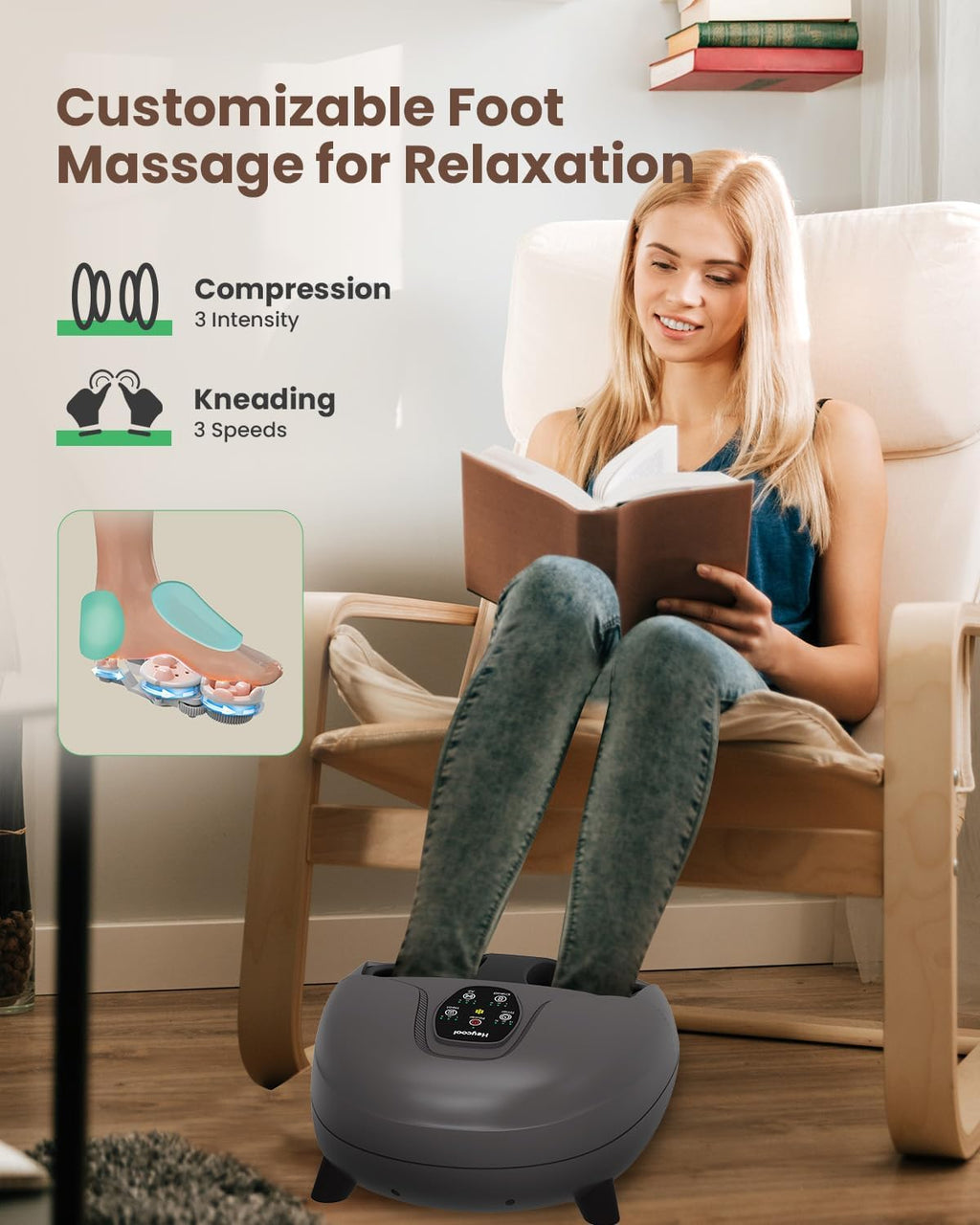 Heycool Foot Massager with Heat, FSA HSA Eligible, Remote Control, Shiatsu Foot Massager for Plantar Fasciitis, Neuropathy, Knea