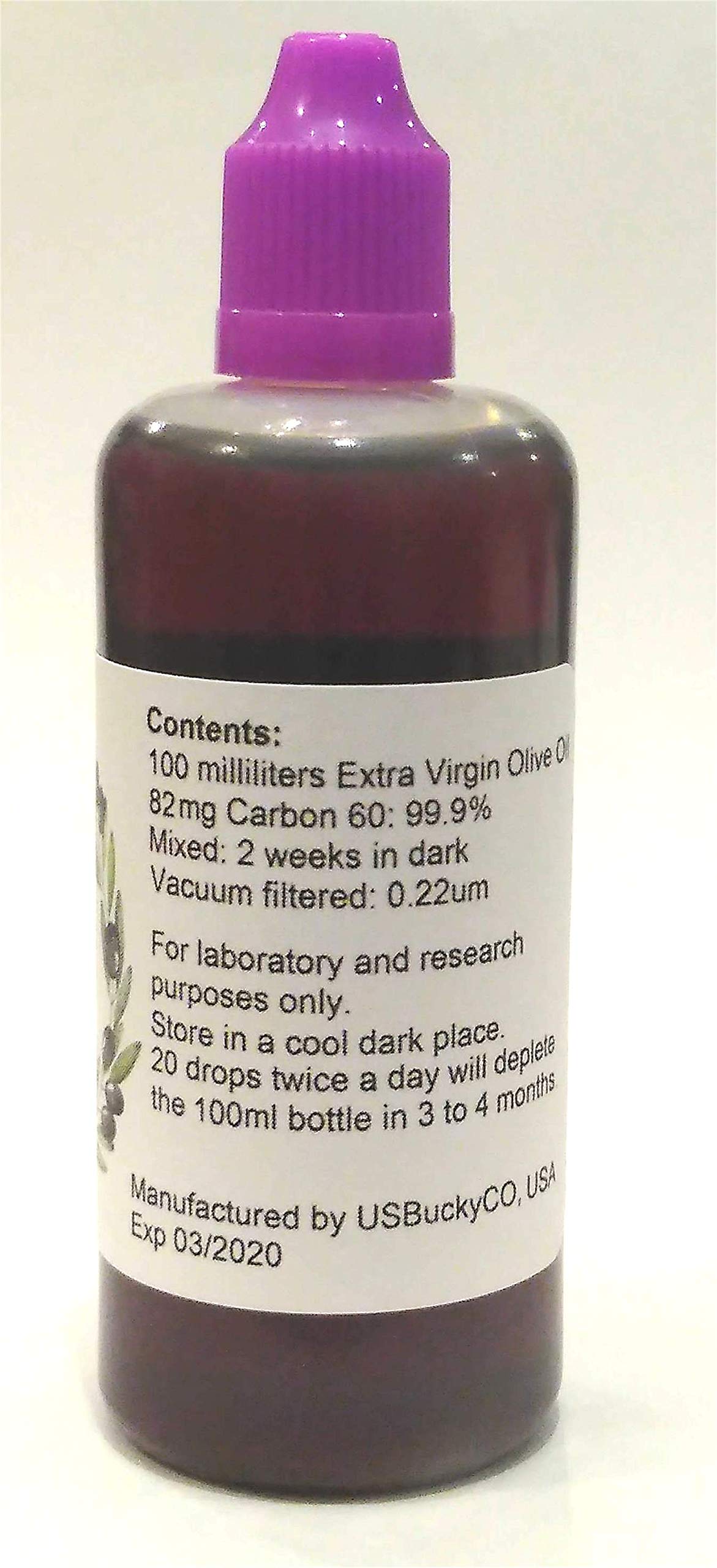 C60 Olive oil - 100ml bottle - 82mg Carbon 60: 99.9% in Extra Virgin Olive Oil, Lipofullerene