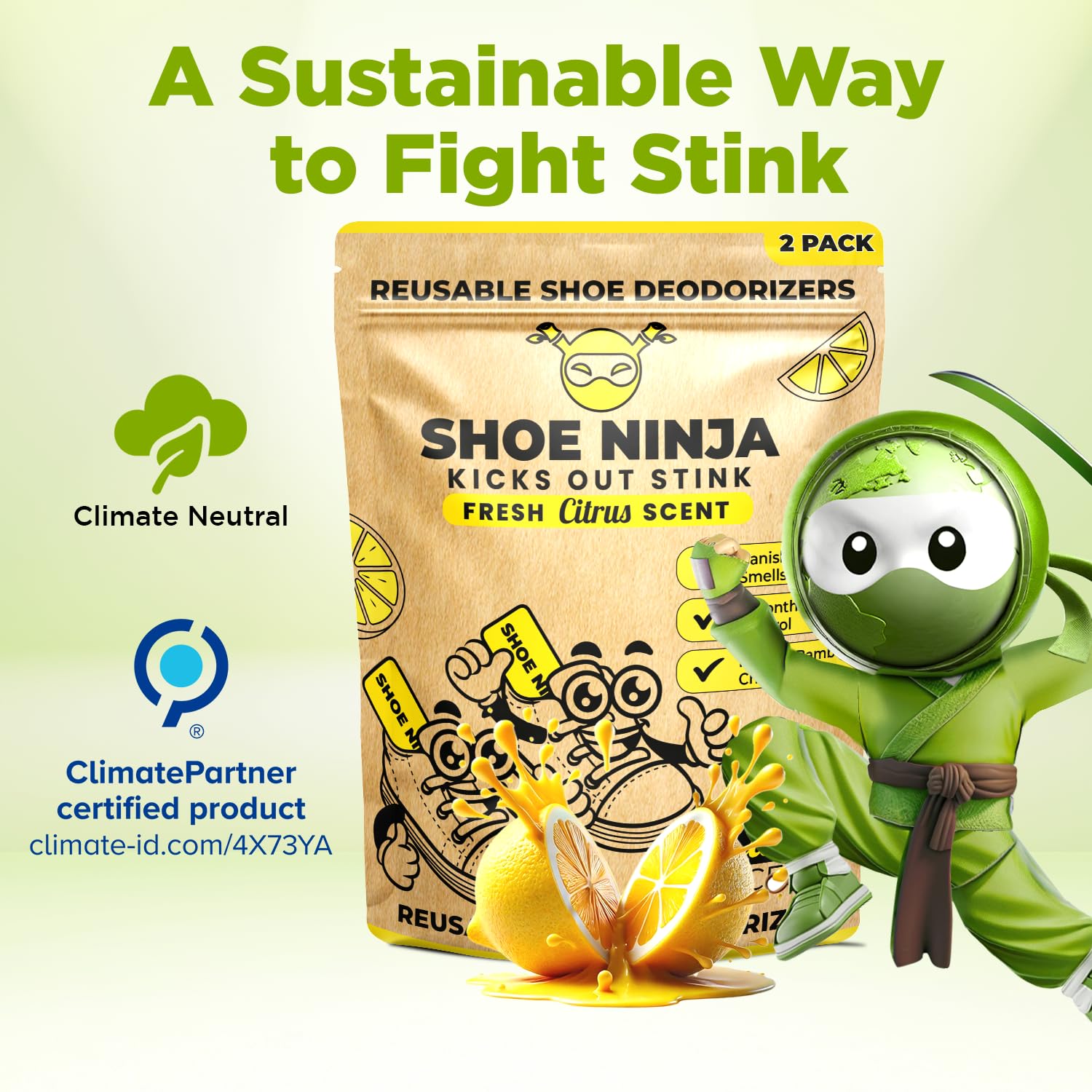 Shoe Ninja Shoe Deodorizer - Shoe Odor Elimination with Activated Charcoal, Versatile and Reusable Shoe Smell Remover, Boxing Gl