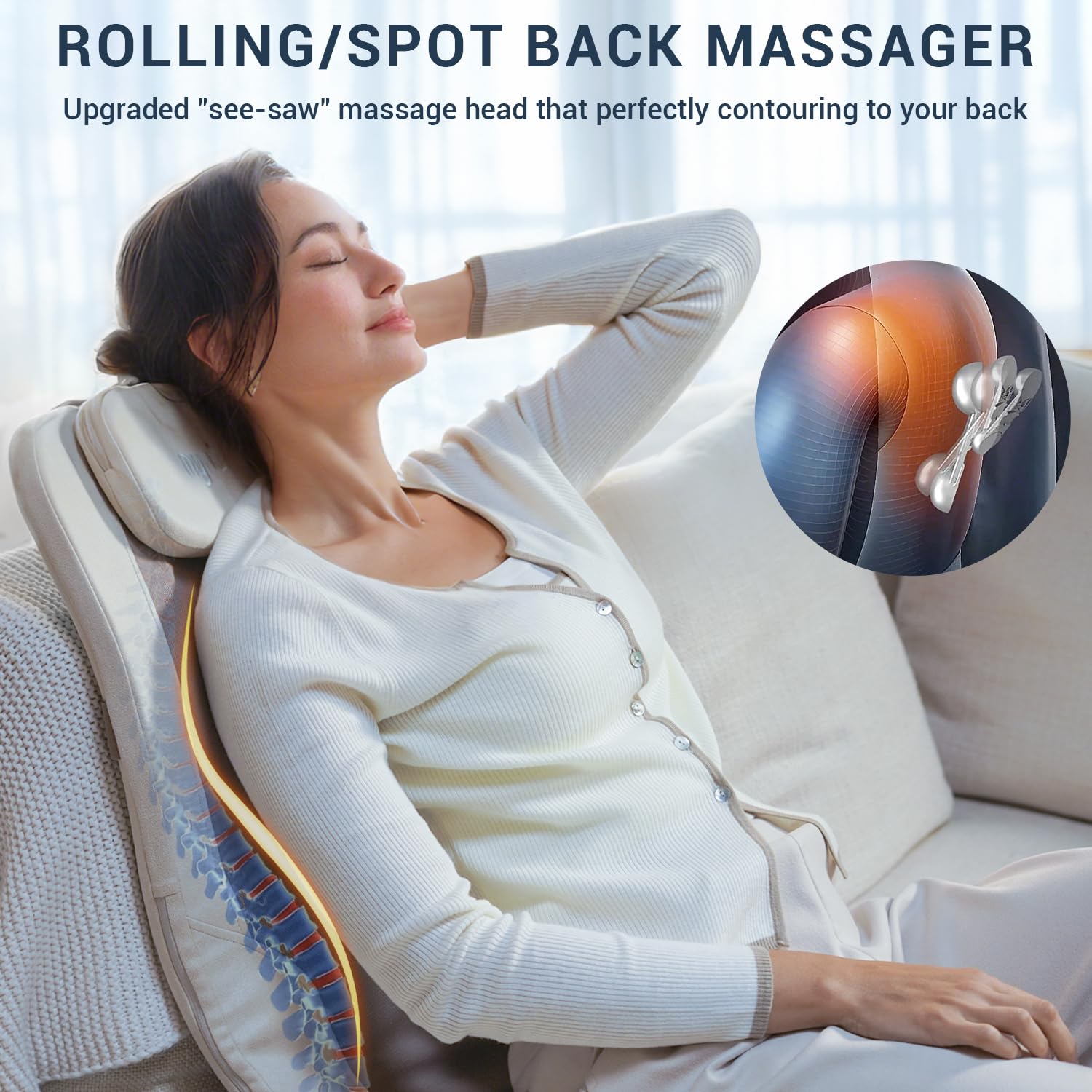 Mynt FSA HSA Eligible Foldable Back Massager, Chair Massager with Soothing Heat, Flexible Massage Chair Pad with Soft S-Curve Lo