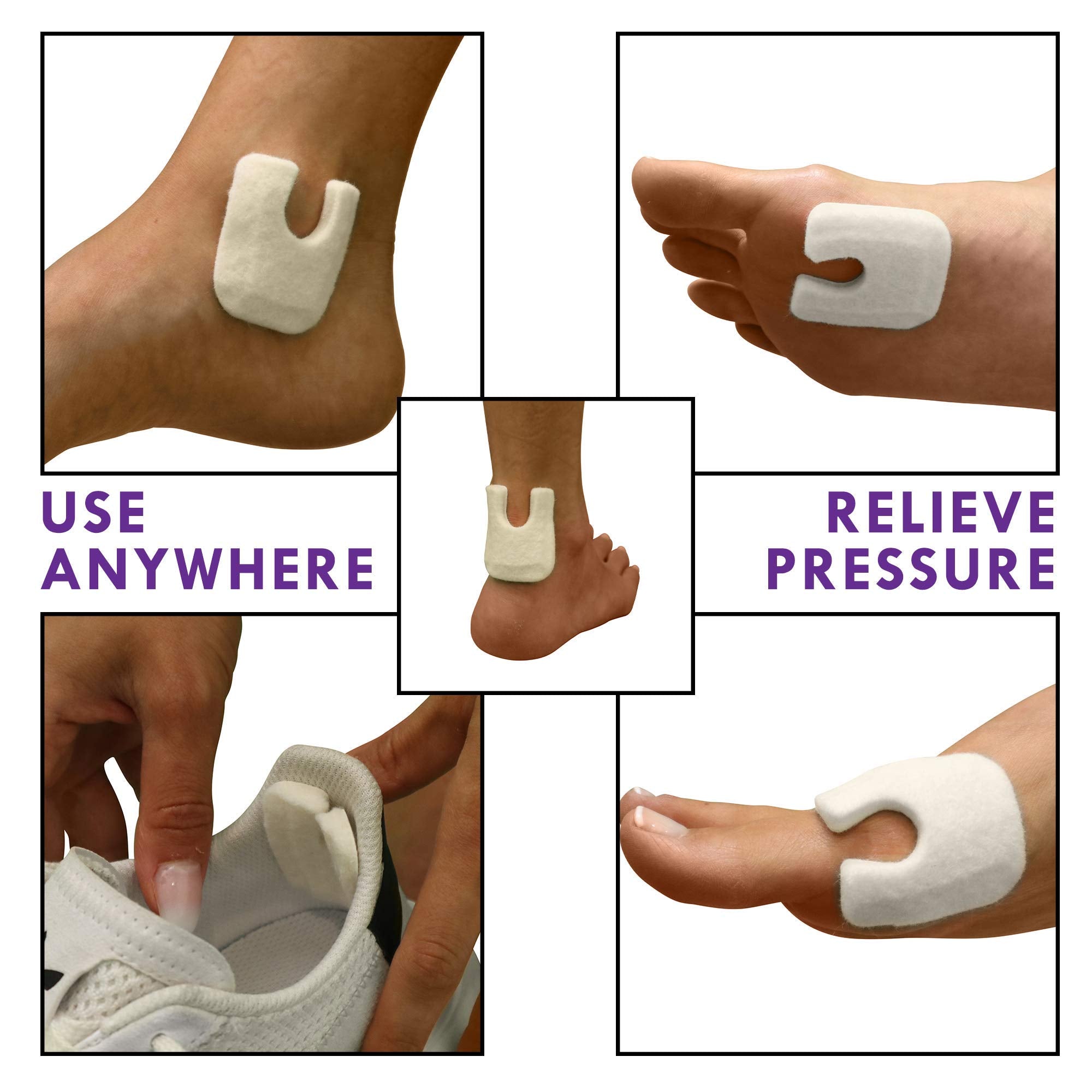 U Shaped Felt Callus Pads - Adhesive Foot Pads That Protect Calluses from Rubbing On Shoes - 3/16'' - 100 Pack