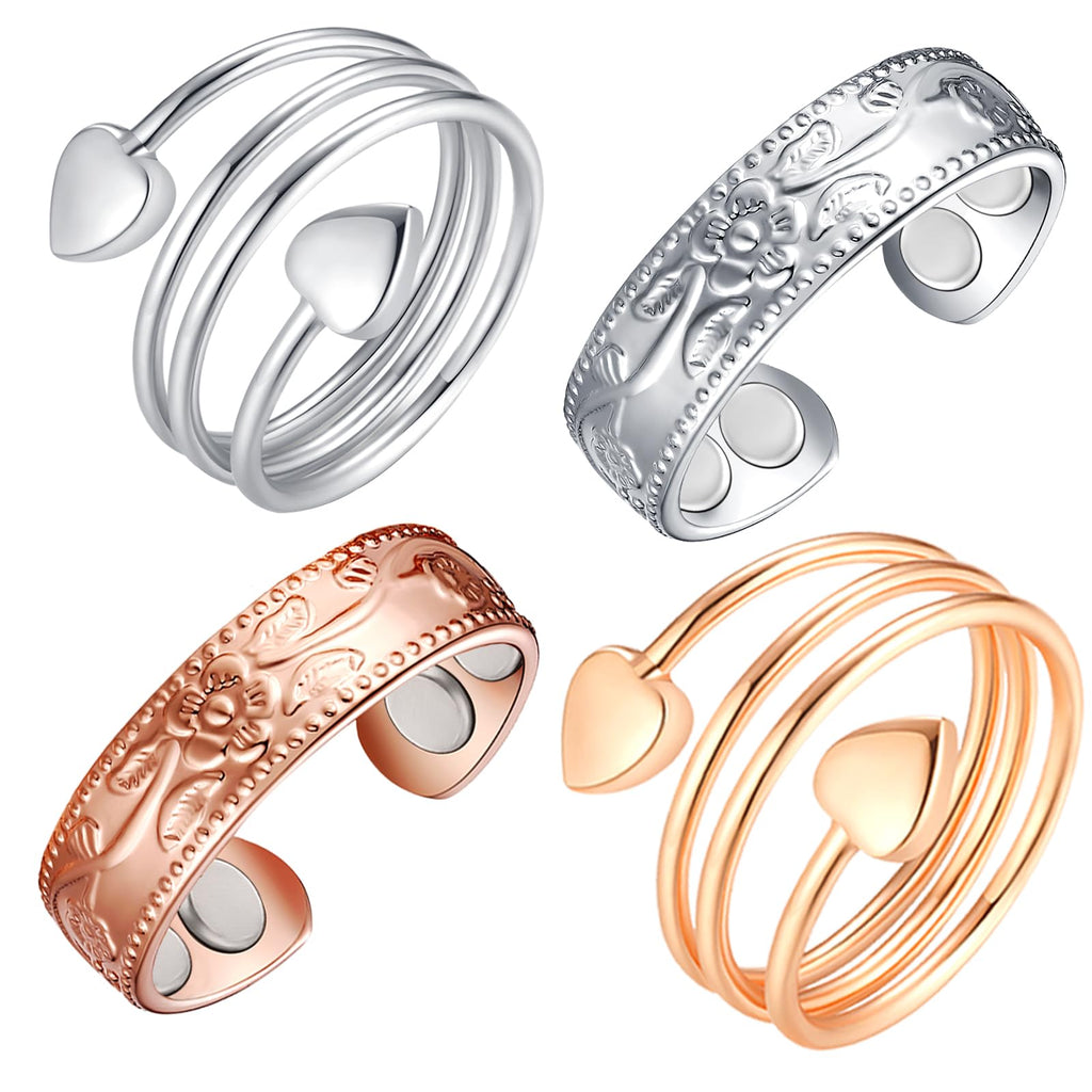 Vicmag Copper Magnetic Ring for Women, Magnetic Rings Ladies Fingers Thumb 100% Solid Pure Copper Jewelry Gift Adjustable(4PCS F