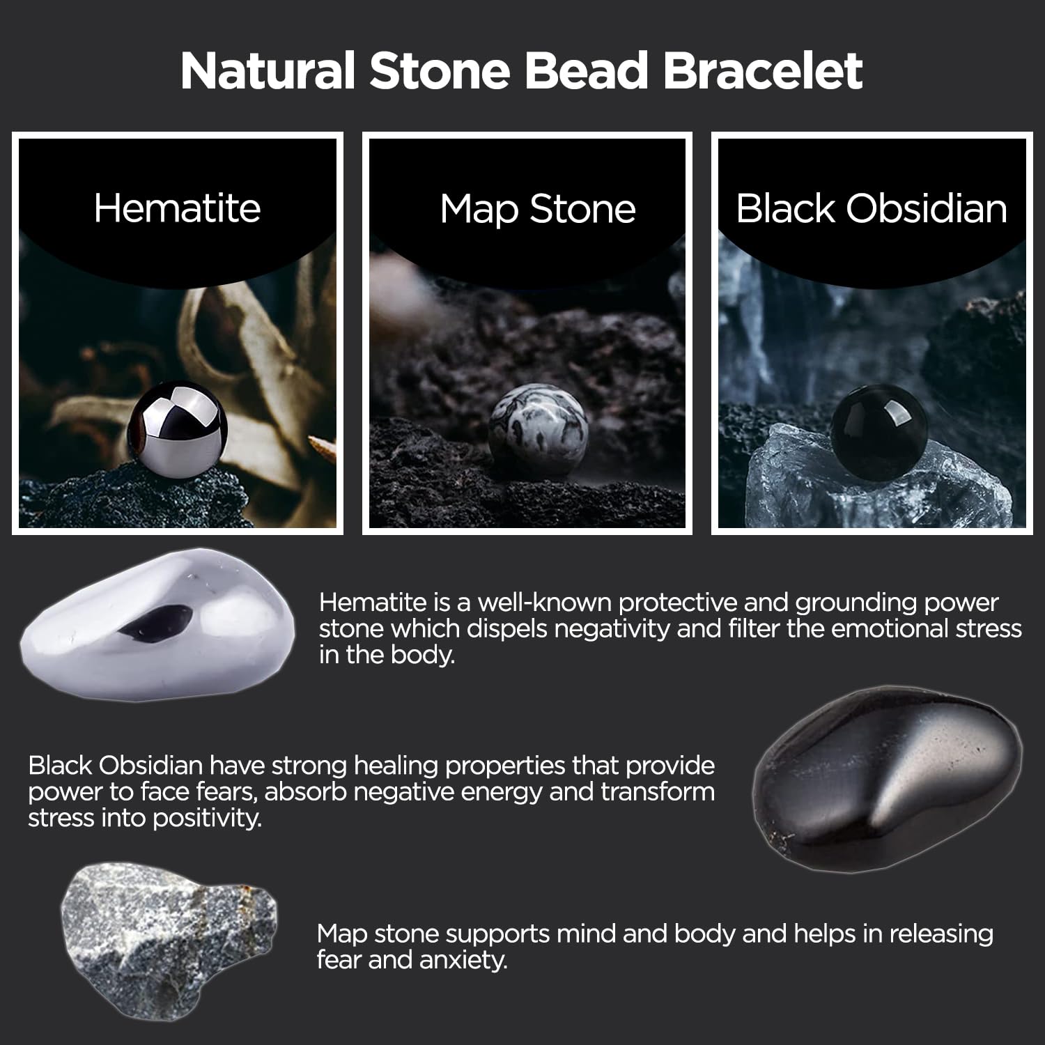 STCORPS7 Magnetic Healing Bracelet Arthritis, Energy Healthy Jewelry Magnetic Therapy Sleep,Hematite Bracelet for Men Women, Cry