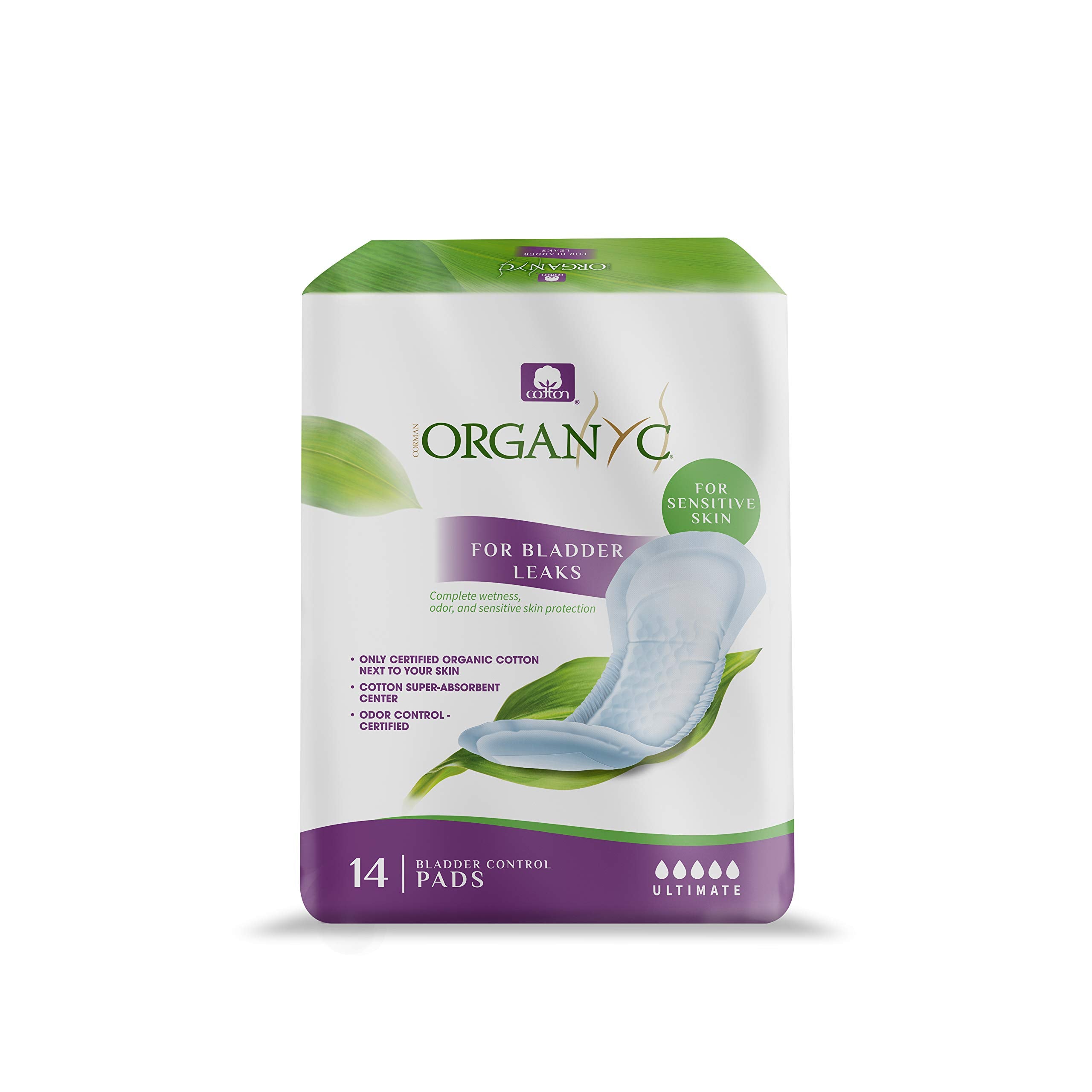 Organyc - 100% Organic Cotton Light Incontinence Pads for Bladder Leaks, FSA/HSA Eligible, Ultimate Flow, 14 Count