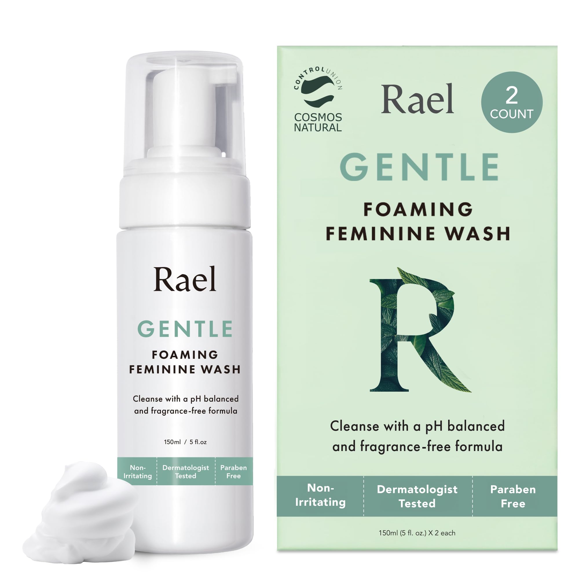 Rael Feminine Wash, Foaming Cleansing Wash - pH Balance Intimate Wash Women, Unscented, Sensitive Skin, All Skin Types, Vegan, C