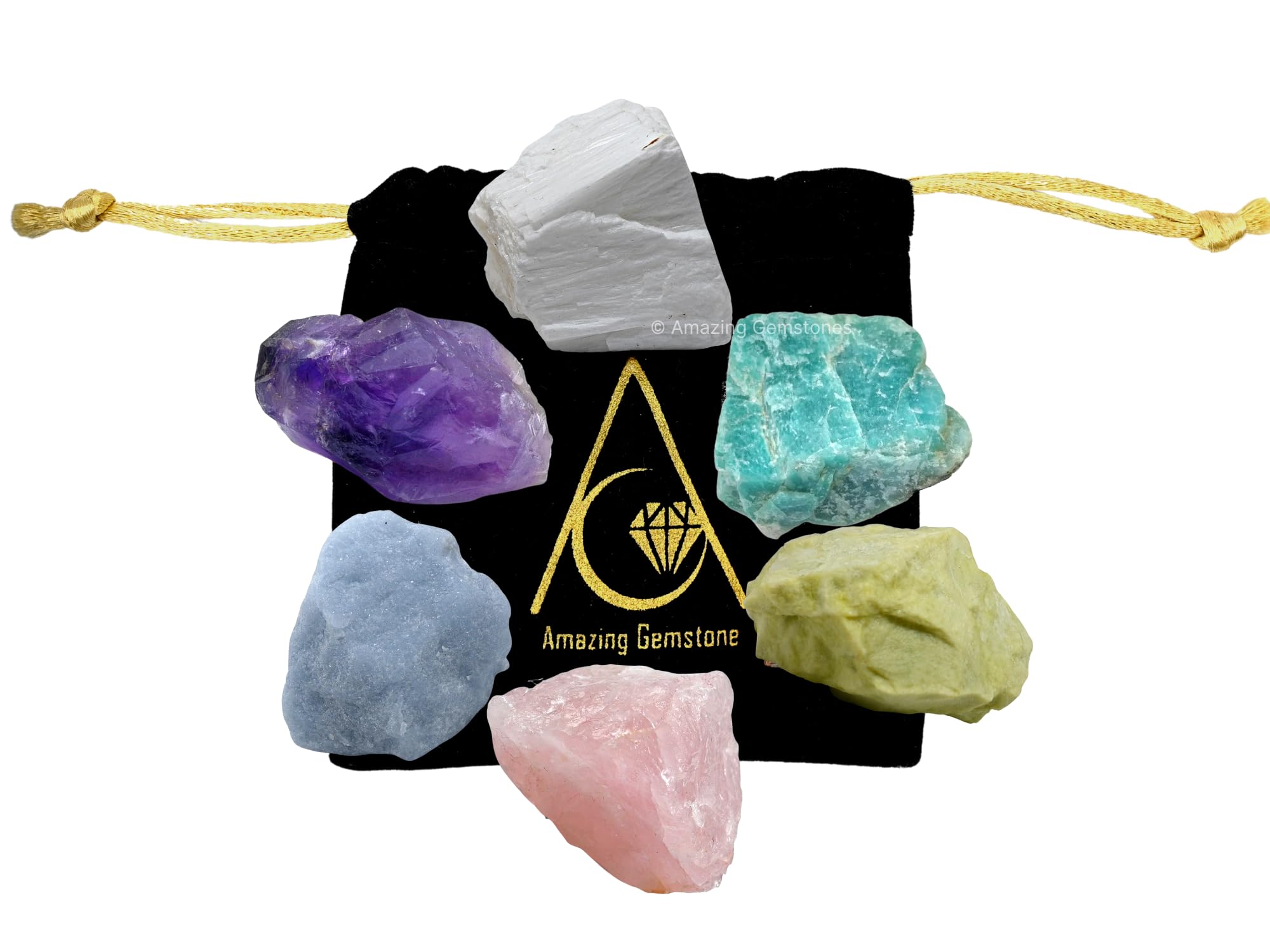 Healing Crystals for Headaches and Migraine, Set of 6 Amethyst, Angelite, Amazonite, Rose Quartz, Scolecite and Serpentine Heali