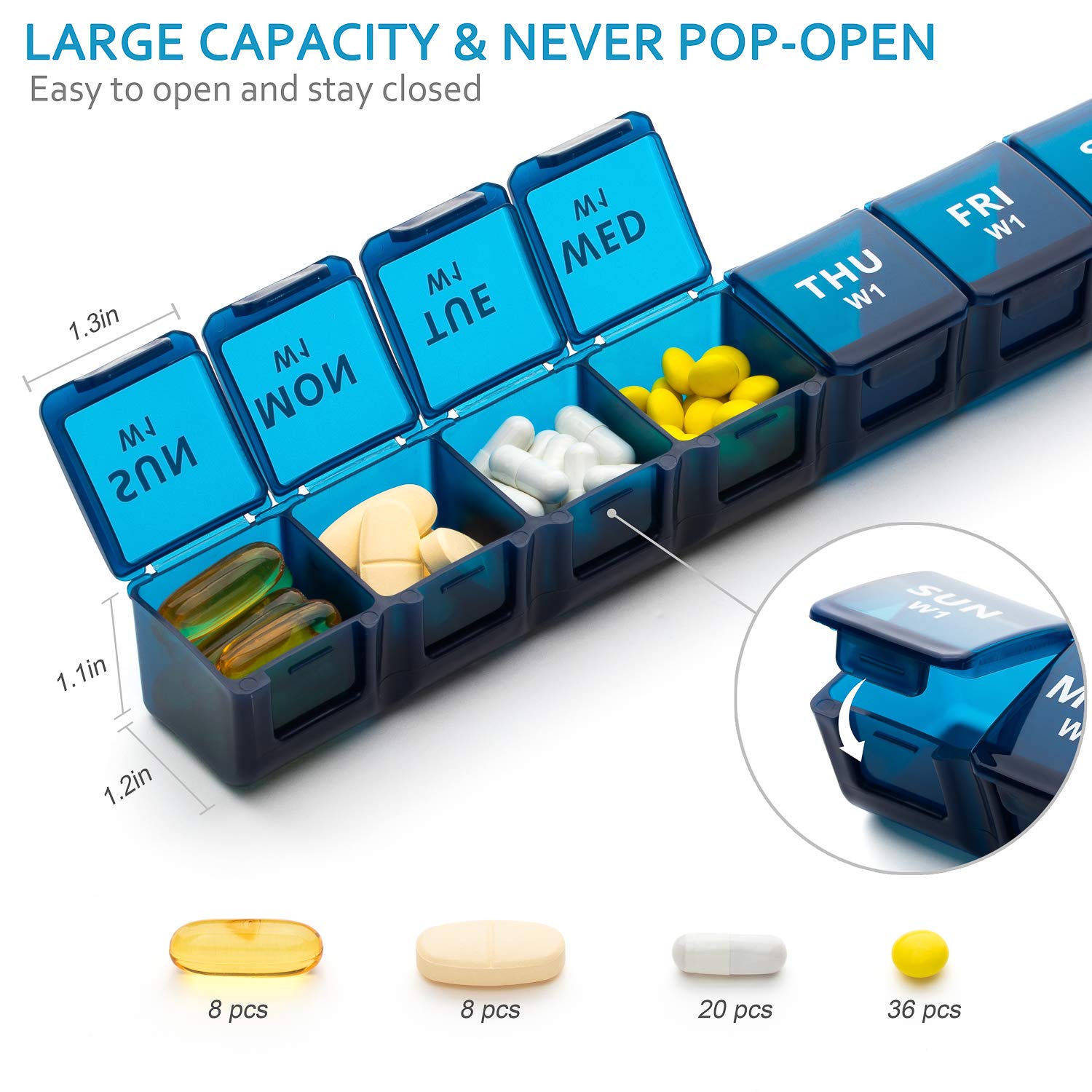 XL Monthly Pill Organizer 1 Time a Day, 28 Day Pill Box Once a Day, 4 Week Pill Case Large Compartments, Yaklim Weekly Vitamin O