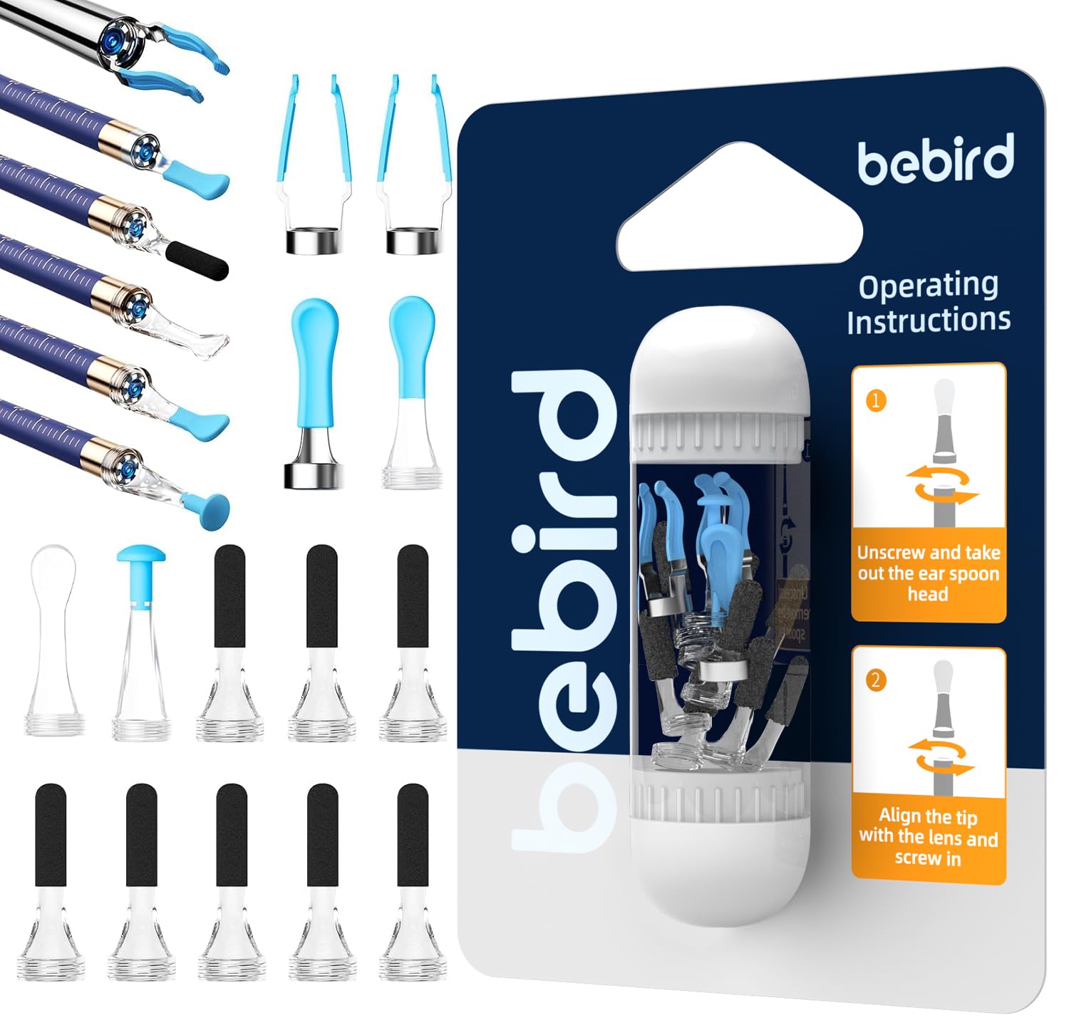Bebird Original Ear Camera Replacement Tips, 14pcs Waterproof Silicone Ear Spoon Accessories Compatible with Bebird Earsight Plu