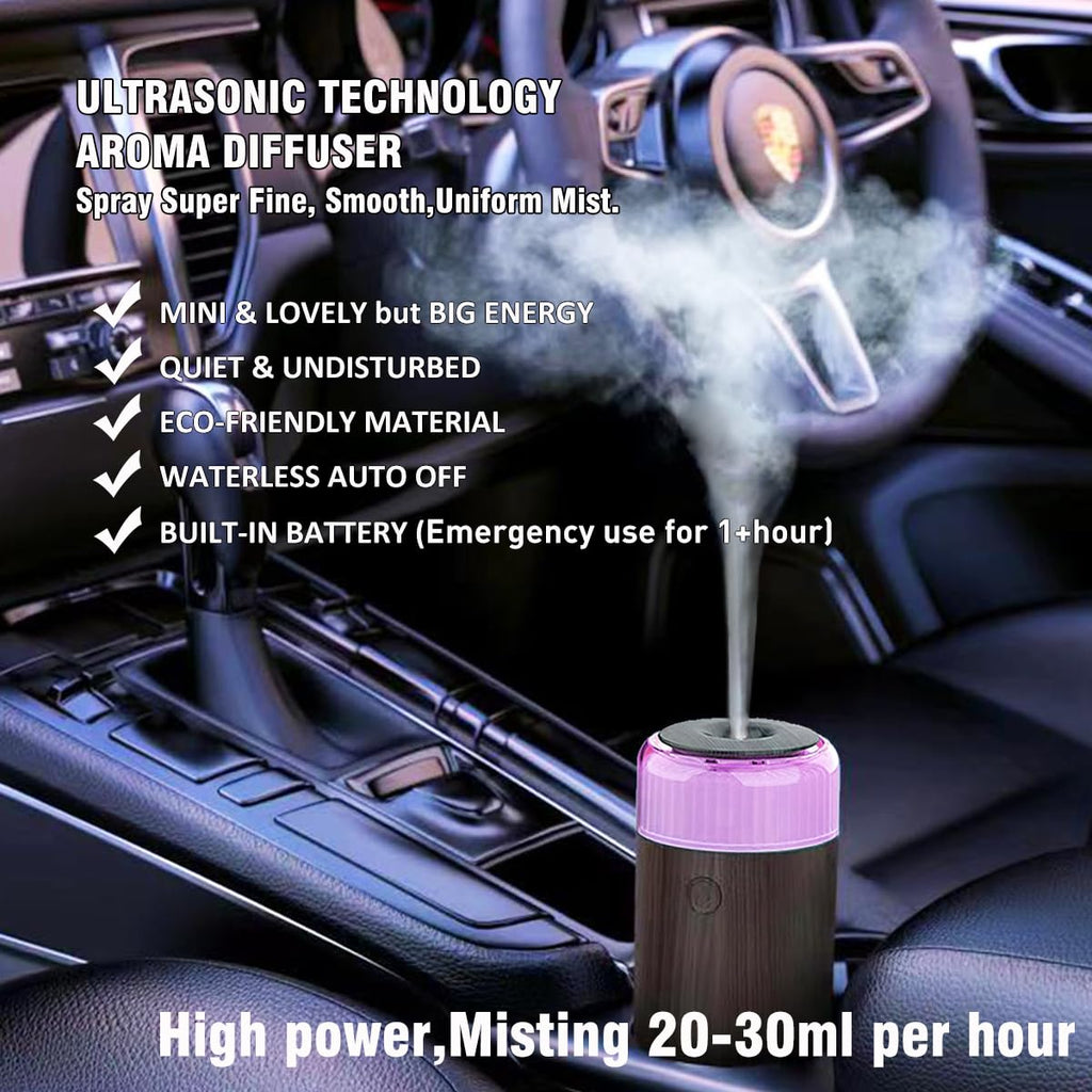Unee Upgrade Car Diffuser,90ml USB Rechargeable Aroma Essential Oil Aromatherapy Humidifier Diffuser(Built-in Battery Dark Grey