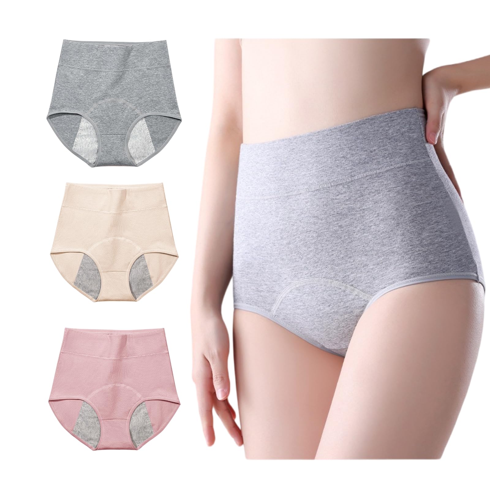 3 Pack Womens Incontinence Underwear Washable, Double Elastic High Waist Adult Incontinence Protective Briefs, Reusable for Lig