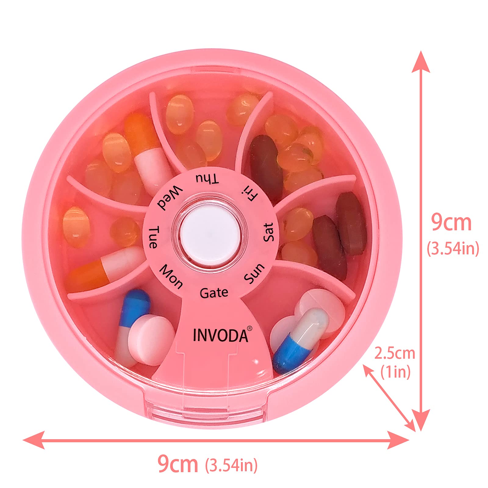 Weekly Pill Container 7 Compartments Daily Pill Box Travel Small Portable Case Fish Oil Supplements Vitamins Organizer (Pink)