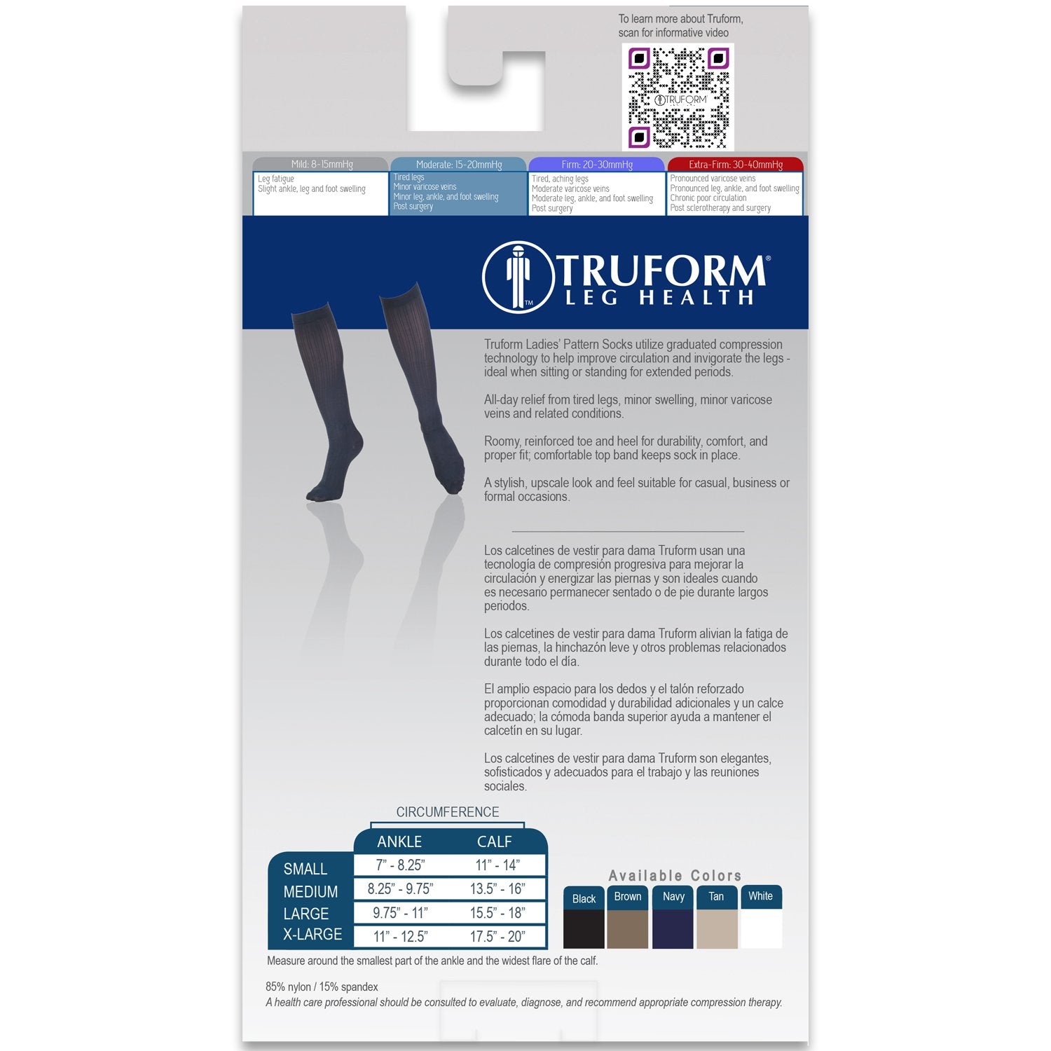 Truform Compression Socks, 15-20 mmHg, Women's Dress Socks, Knee High Over Calf Length, Black Rib Knit, Small