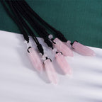 TIKCAUZ Hexagonal Pink Crystal Necklace Rose Quartz Point Pendant with Adjustable Rope Reiki Healing Crystal Stone Gemstone Neck