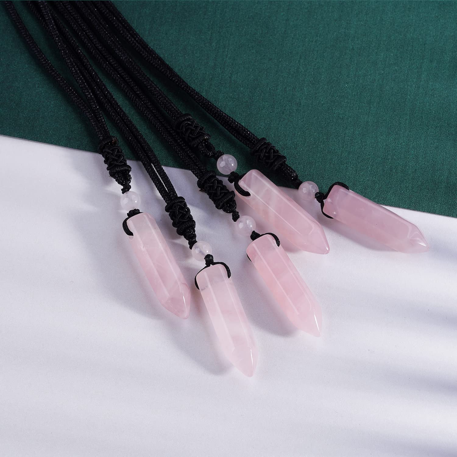 TIKCAUZ Hexagonal Pink Crystal Necklace Rose Quartz Point Pendant with Adjustable Rope Reiki Healing Crystal Stone Gemstone Neck