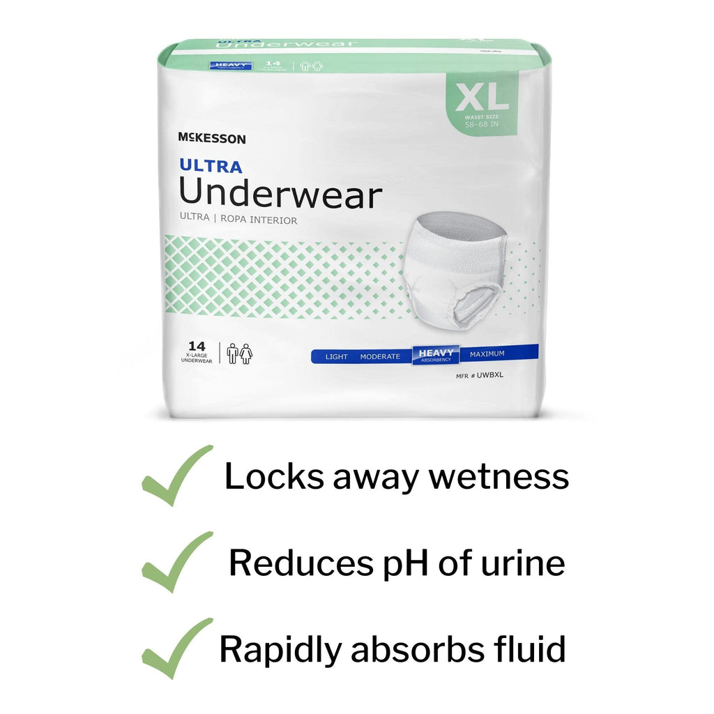 McKesson Ultra Adult Incontinence Underwear, [56 Count], Heavy Absorbency, XL, 58-68 in. Unisex Bladder Leak Protection, Pull-On