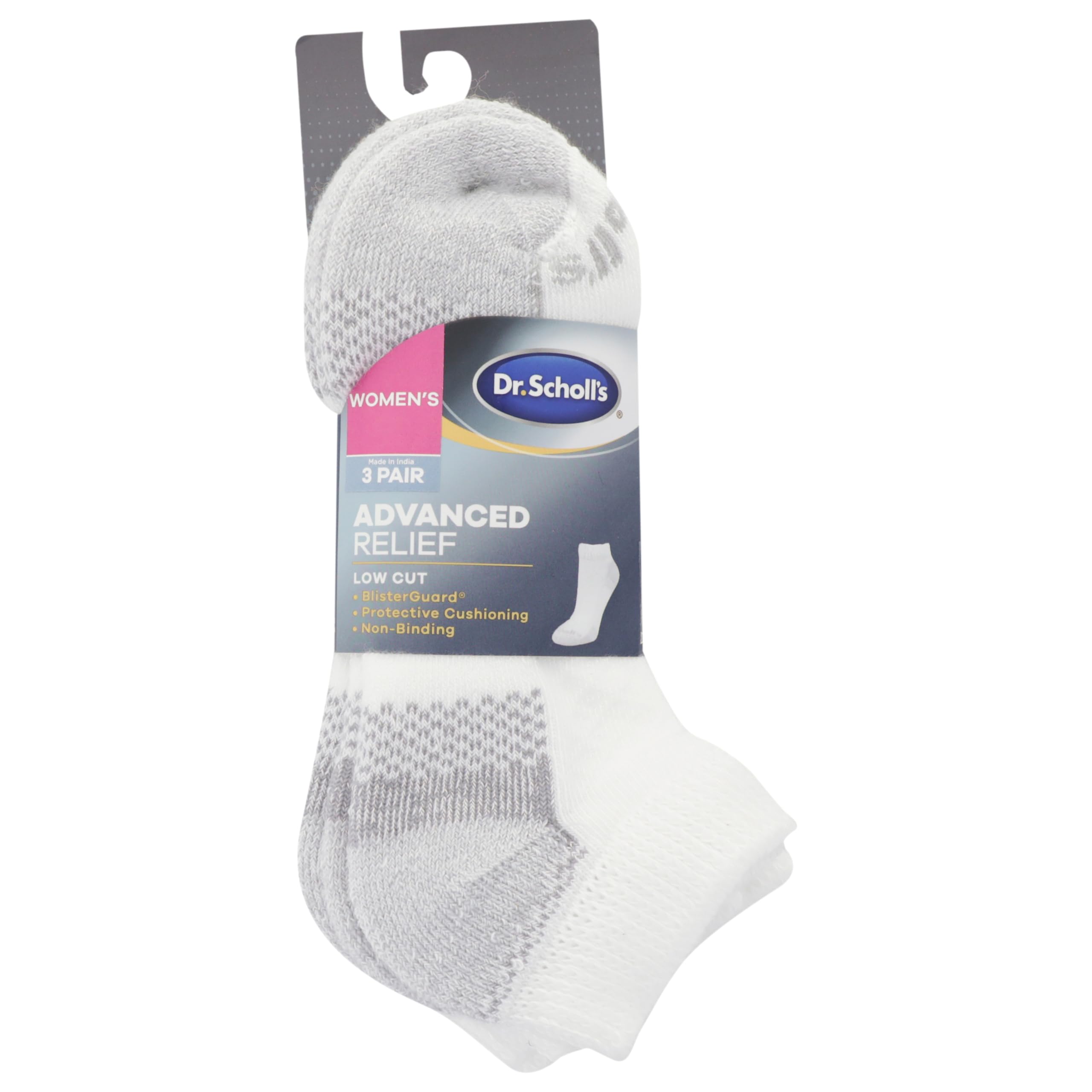 Dr. Scholl's Women Advanced Relief Blisterguard - 2 & 3 Pair Packs Non-binding Cushioned Moisture Management Socks, White, 8-12