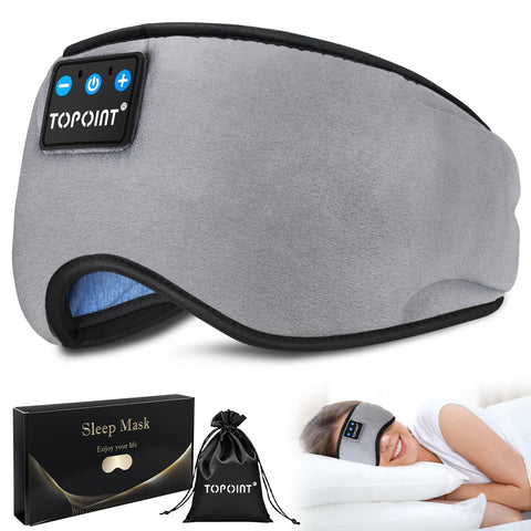 TOPOINT Sleep Mask Headphones with Wireless Bluetooth 5.3, Eye Mask White Noise Headphones for Sleeping Mask Light Blocking, Tim