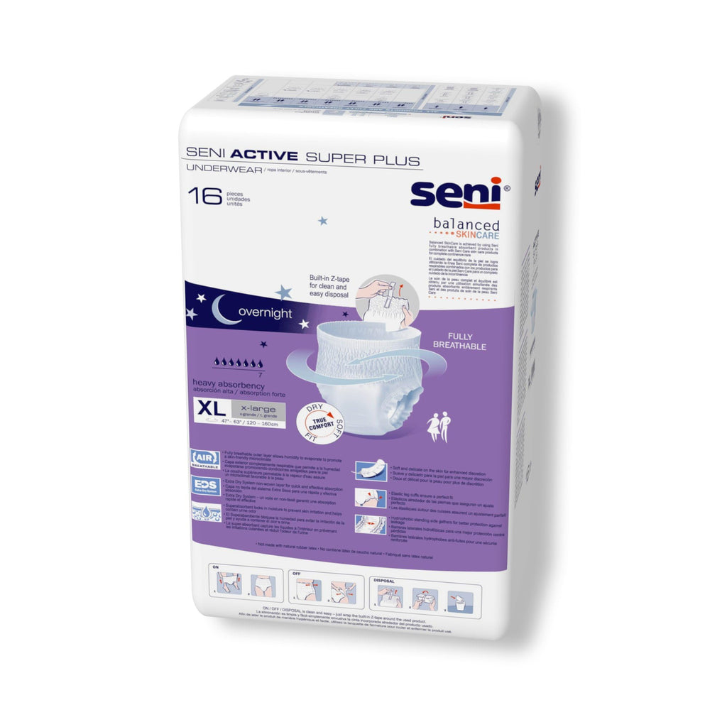 Seni Active Super Plus Disposable Underwear Pull On with Tear Away Seams X-Large, S-XL16-AP1, 64 Ct