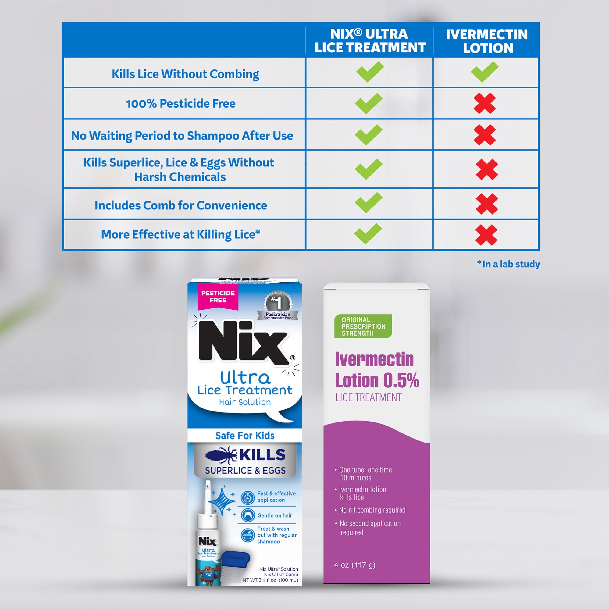 Nix Ultra Lice Treatment Hair Solution & Lice Comb, Kills Superlice & Eggs, 3.4 Fl Oz