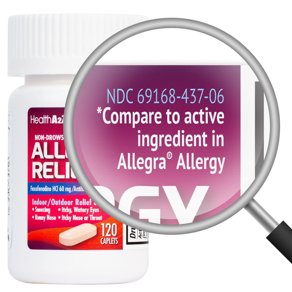 HealthA2Z Fexofenadine Hydrochloride 60mg | 12-Hour Antihistamine for Allergy Relief | Non-Drowsy (120 Counts (Pack of 1))