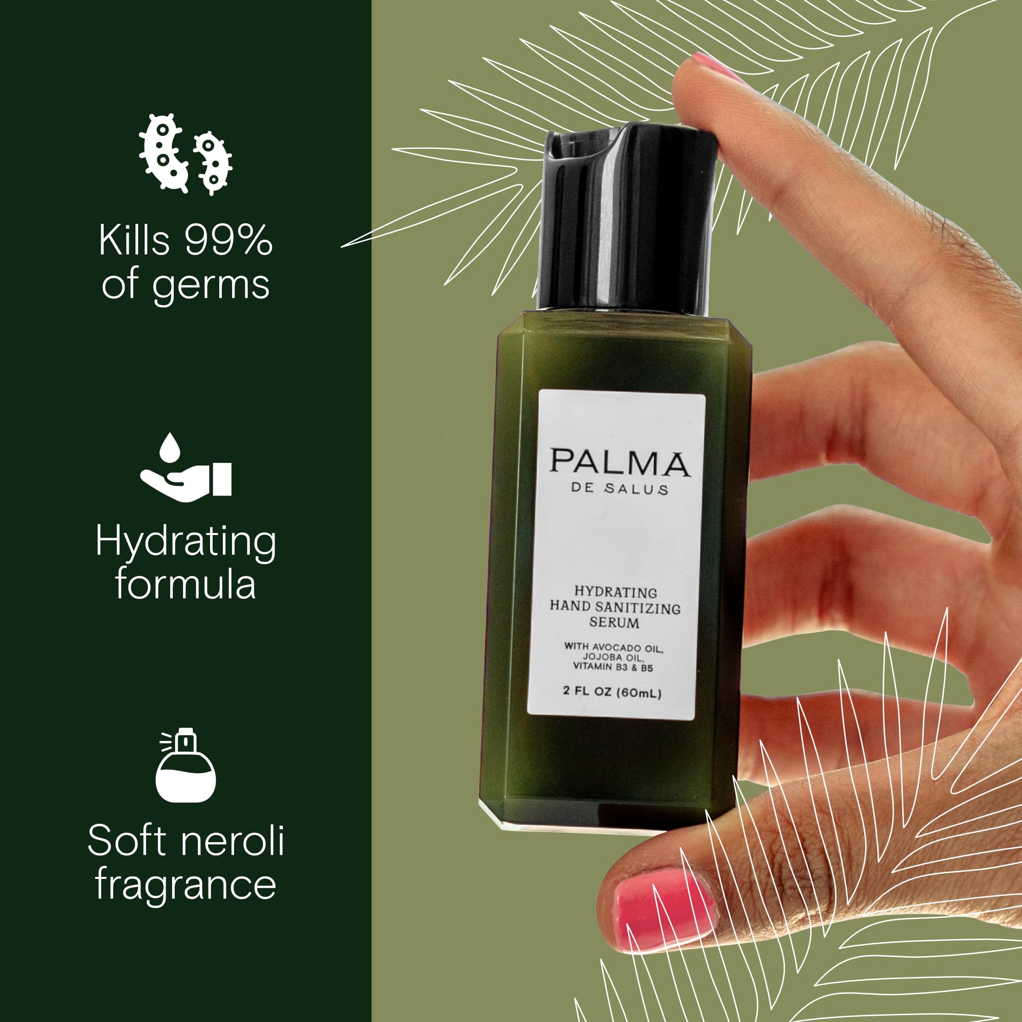 Palma de Salus 2-in-1 Travel-size Moisturizing Hand Sanitizer & Hand Lotion | Avocado Oil, Jojoba Oil, Hyaluronic Acid, Centella