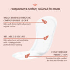 Organyc Hospital Postpartum Pads, 100% Certified Organic Cotton Pads for Women, Large Pads for First Days After Delivery, 12 Cou