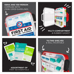 Be Smart Get Prepared First Aid Kit Hard Red Case 326 Pieces Exceeds OSHA ANSI Guidelines 100 People. Office, Home, Car, School,