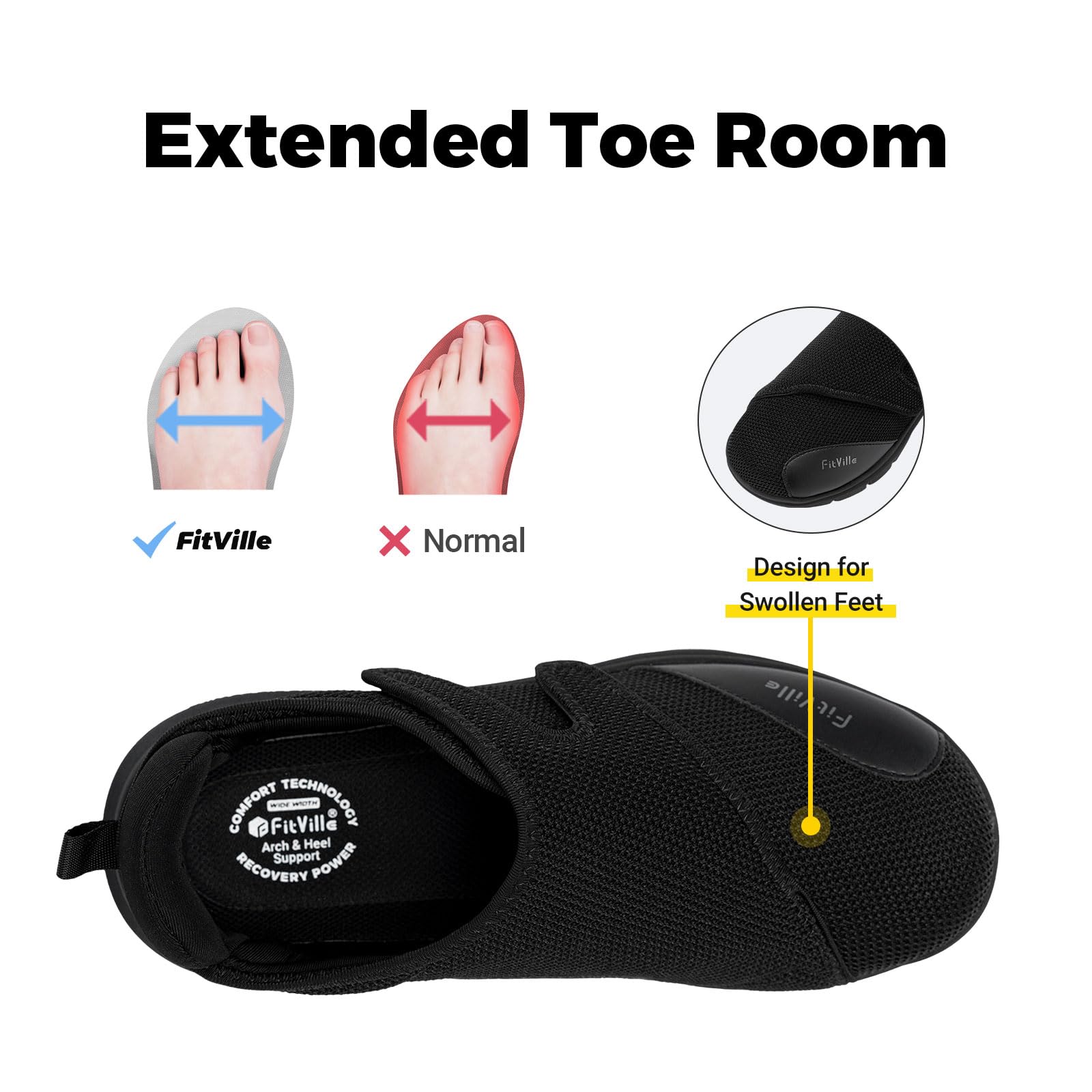 FitVille Diabetic Shoes for Men Extra Wide Width Orthopedic Slip-on Fall Prevention Walking Shoes Adjustable Closure with Arch S