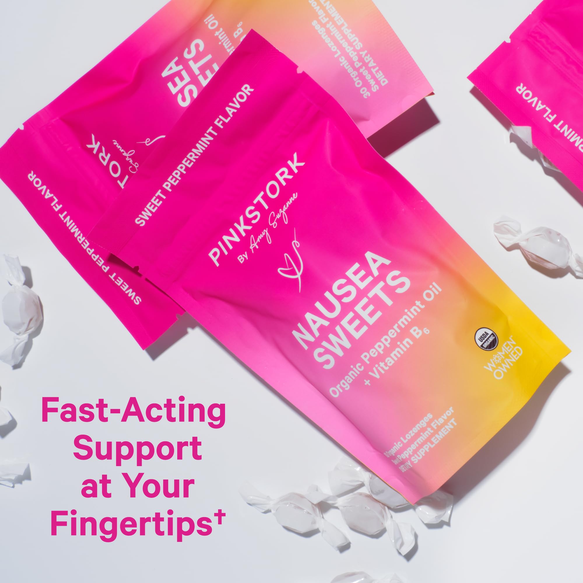 Pink Stork Organic Peppermint Sweets for Morning Sickness and Motion Sickness Support, Added Vitamin B6, 1st Trimester Pregnancy
