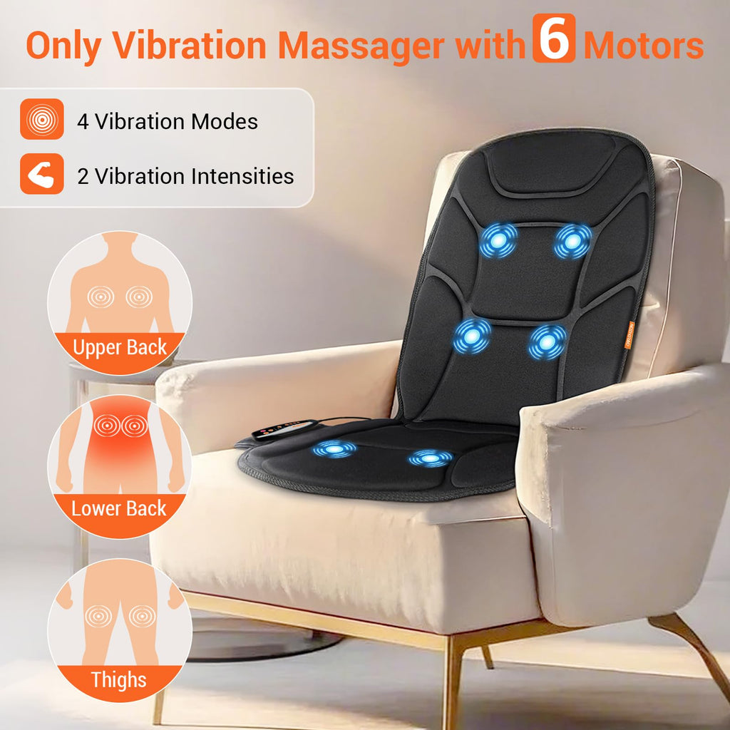 CARSHION Massage Seat Cushion with Full Back Thighs Heat Back Massager with 3 Heating Pads 6 Vibrating Motors, Massage Chair Pad