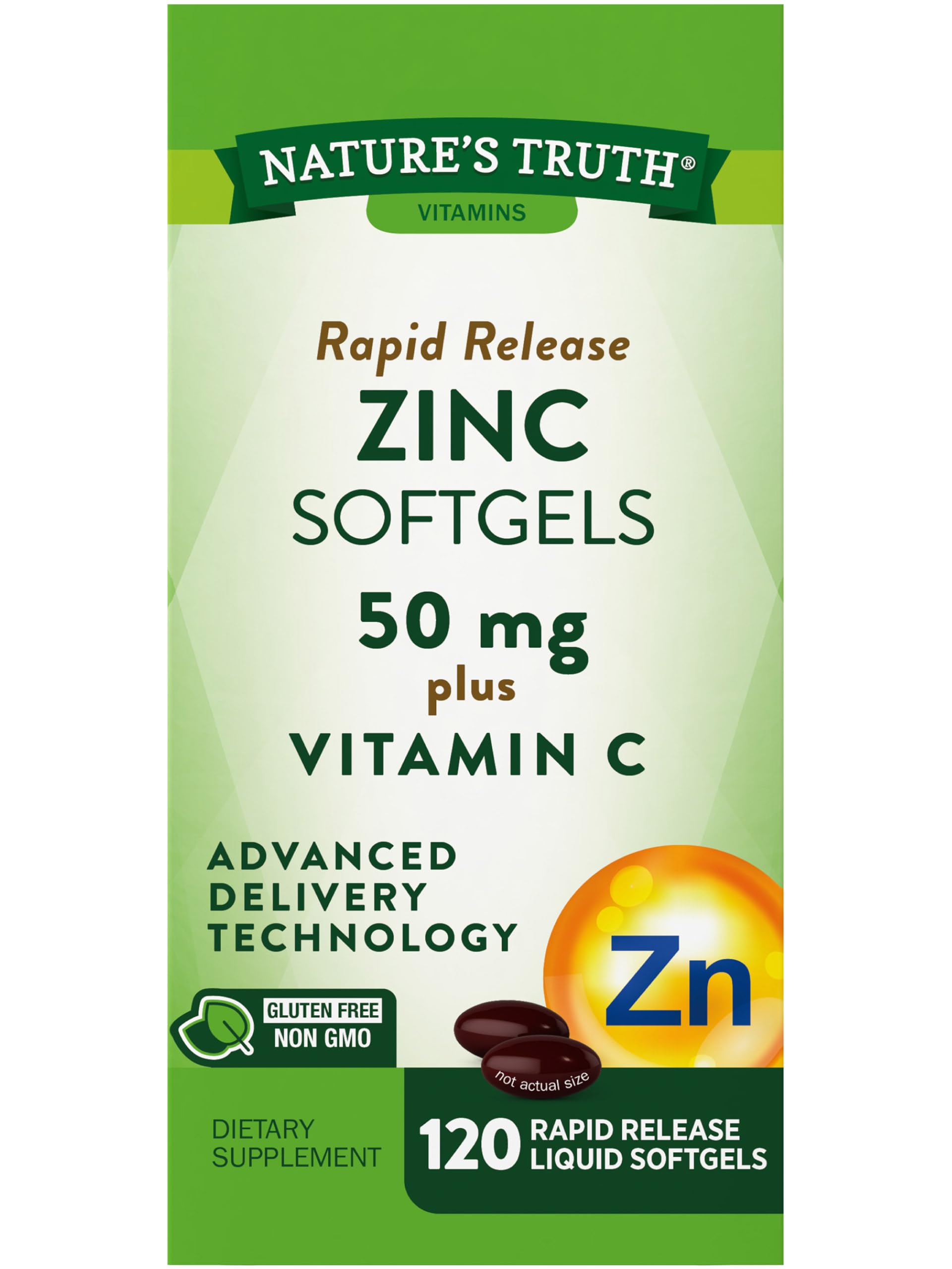 Zinc with Vitamin C | 50mg | 120 Softgels | Non-GMO & Gluten Free Supplement | by Natures Truth