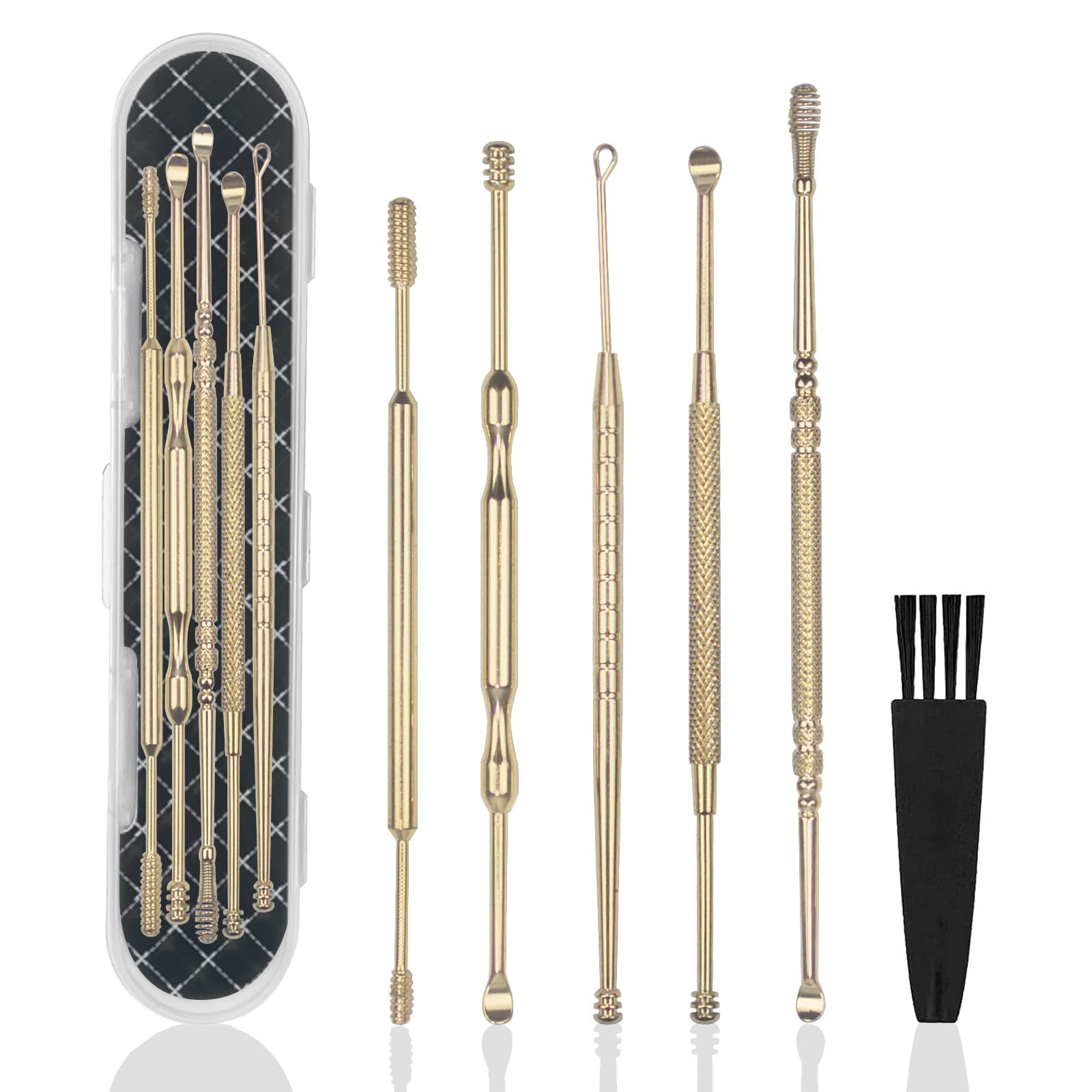 6 Pcs Ear Wax Removal Kit,Professional Double-Headed Ear Pick Earwax Removal Tools,316L Stainless Steel Ear Cleaner Curette with
