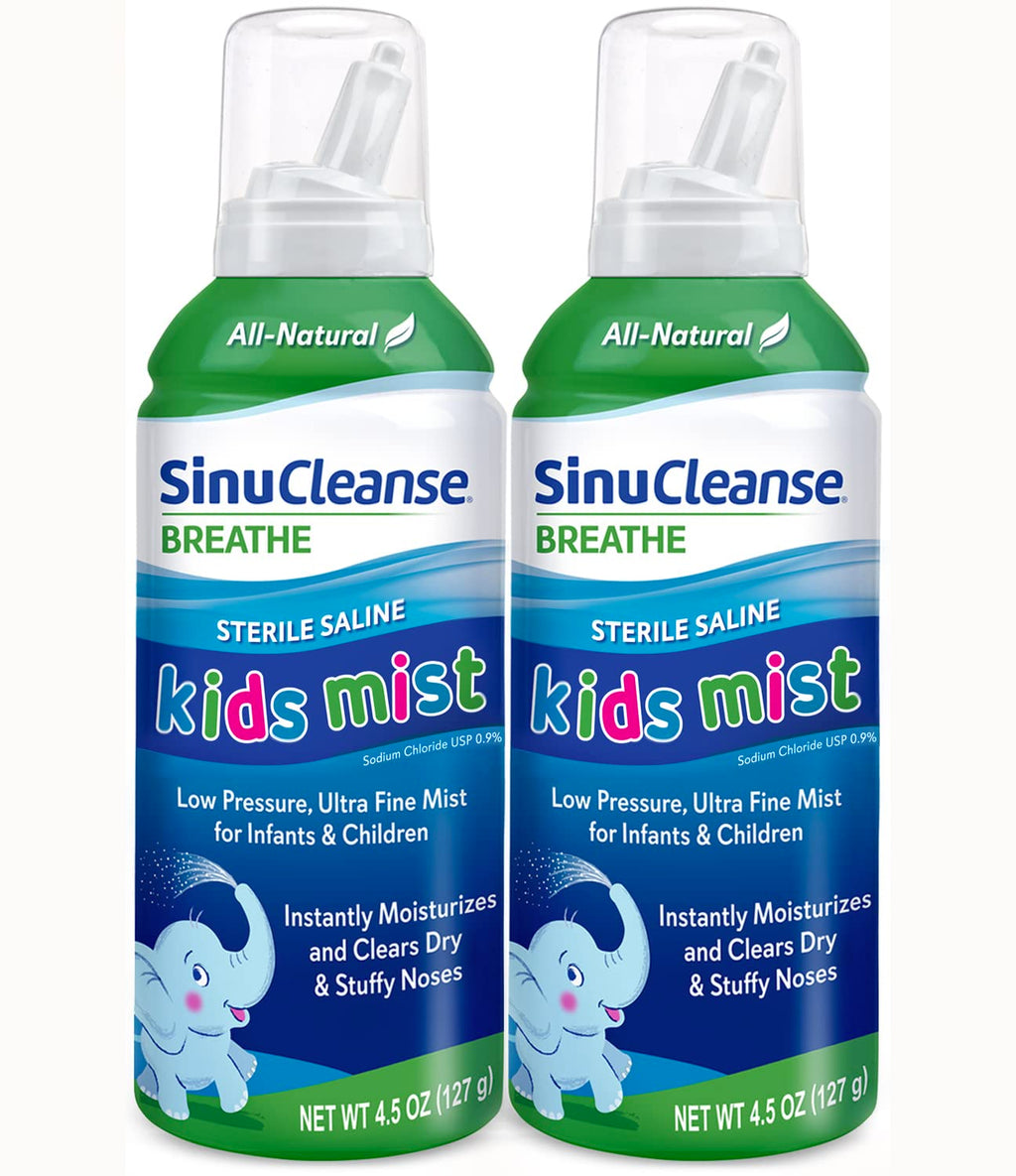 SinuCleanse Sterile Saline Kids Nasal Spray, Ultra Fine Mist, Instantly Moisturizes Dry, Stuffy Noses, Safe for Newborns & Up, 4