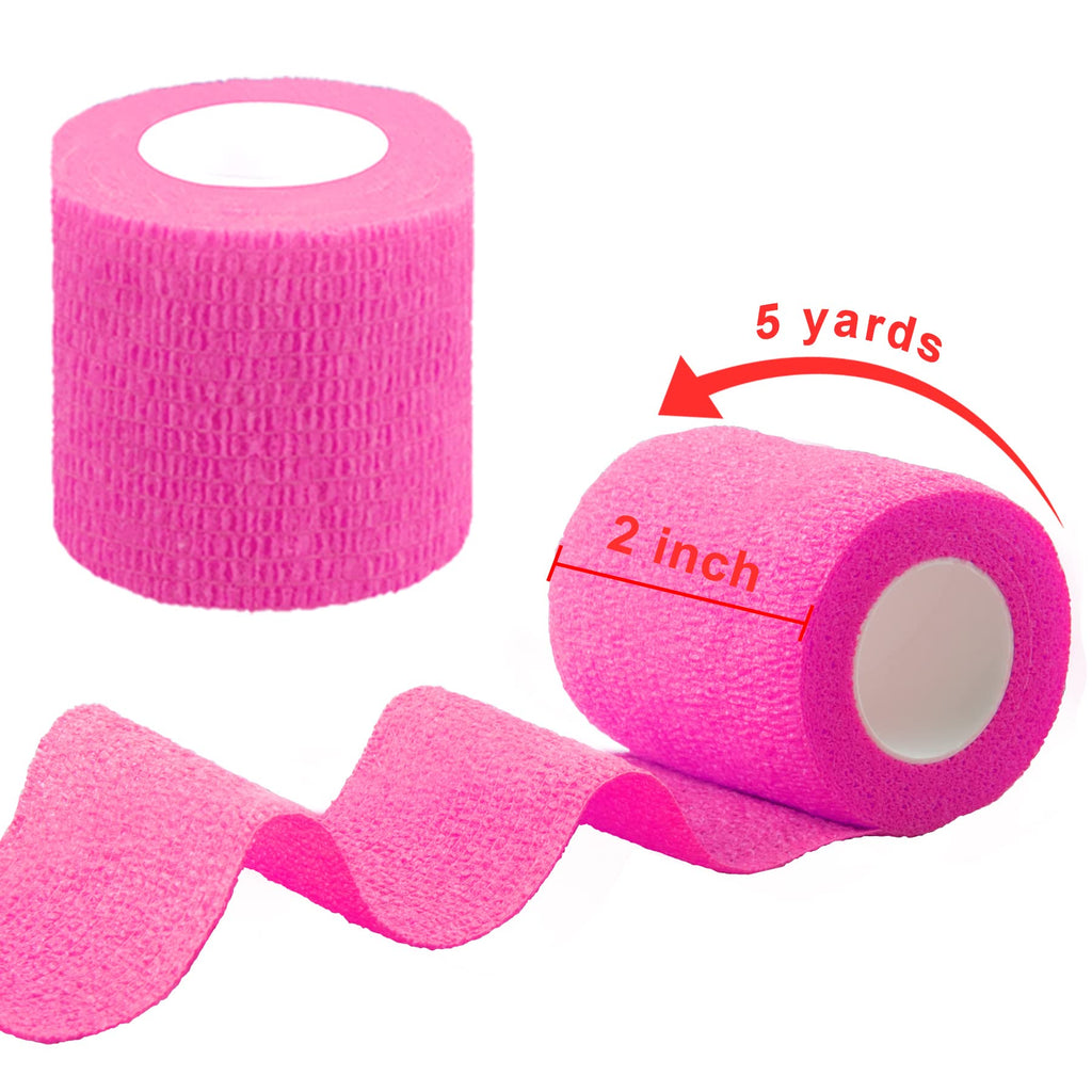 BQTQ 50 Rolls Self Adhesive Bandage Wrap 2 Inch Pink Athletic Warp Tape Self Adherent Wrap Self Sticking Bandage Wrap Roll for W