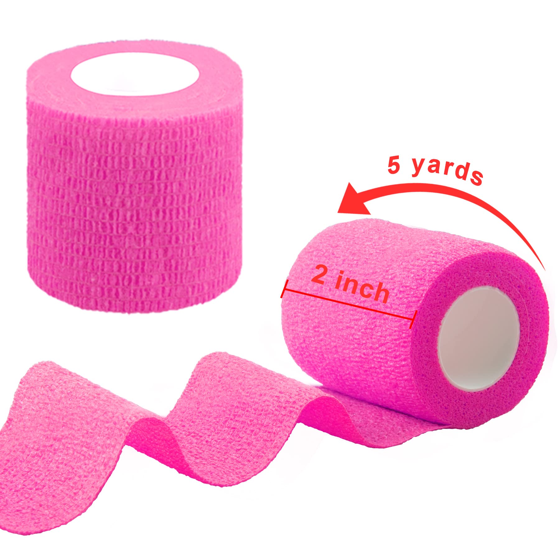 BQTQ 50 Rolls Self Adhesive Bandage Wrap 2 Inch Pink Athletic Warp Tape Self Adherent Wrap Self Sticking Bandage Wrap Roll for W
