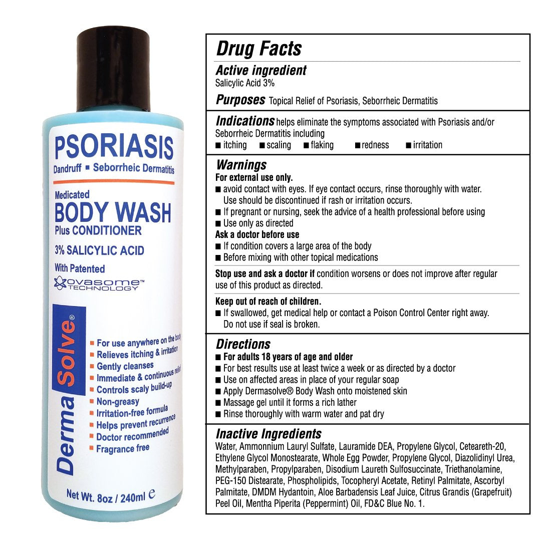 Dermasolve Medicated Psoriasis Body Wash - 2-Pack (8.0 oz each) - Proven to Provide Relief from Psoriasis, Eczema & Seborrheic D