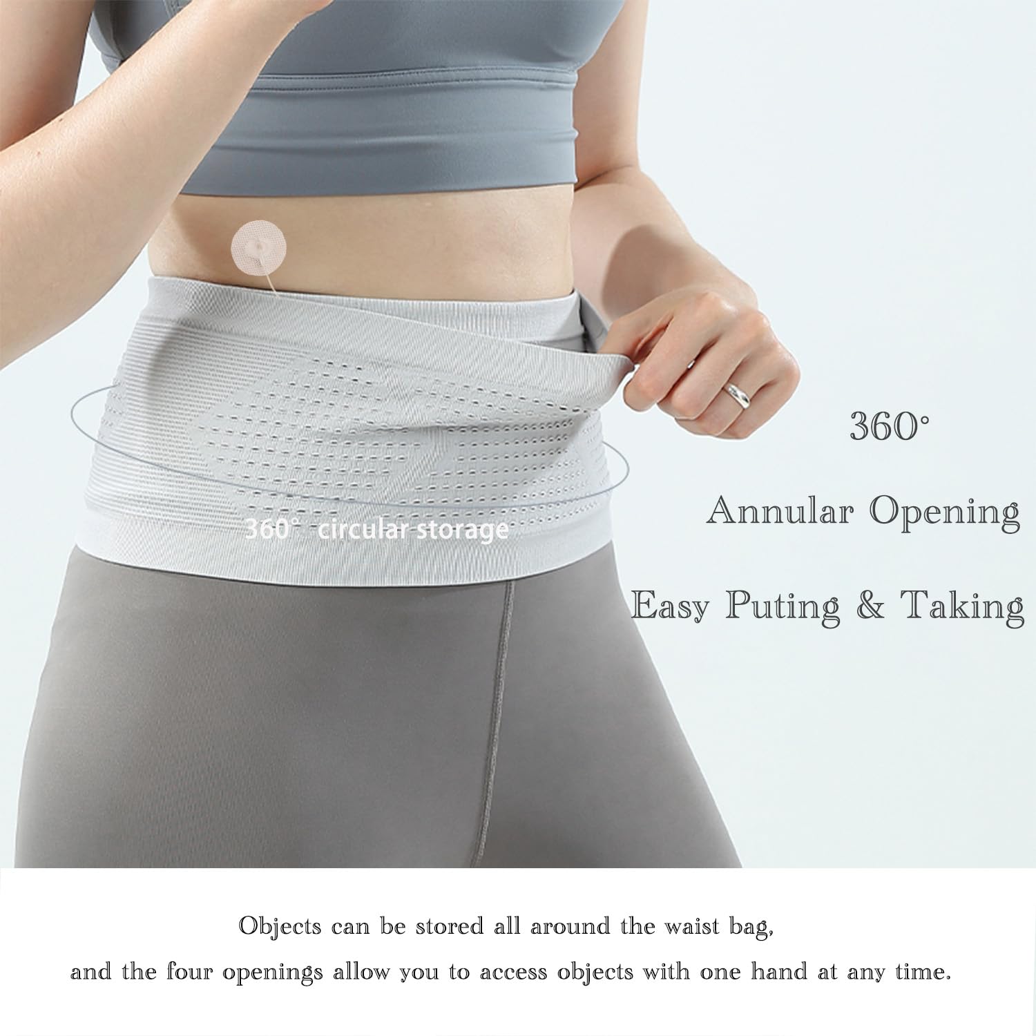 AKIZUKI JOO Diabetic Waist Belt, Insulin Pump Belt with 4 Large Pockets - Breathable, GREY, MEDIUM