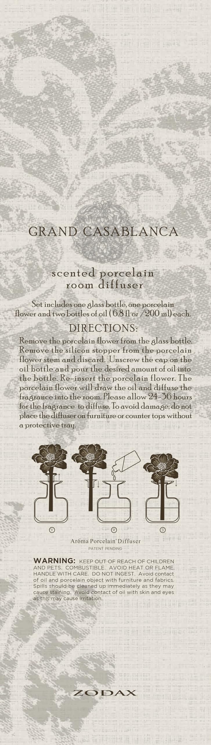 Zodax Grand Casablanca Porcelain Oil Diffuser - 6.76 oz -Moroccan Peony