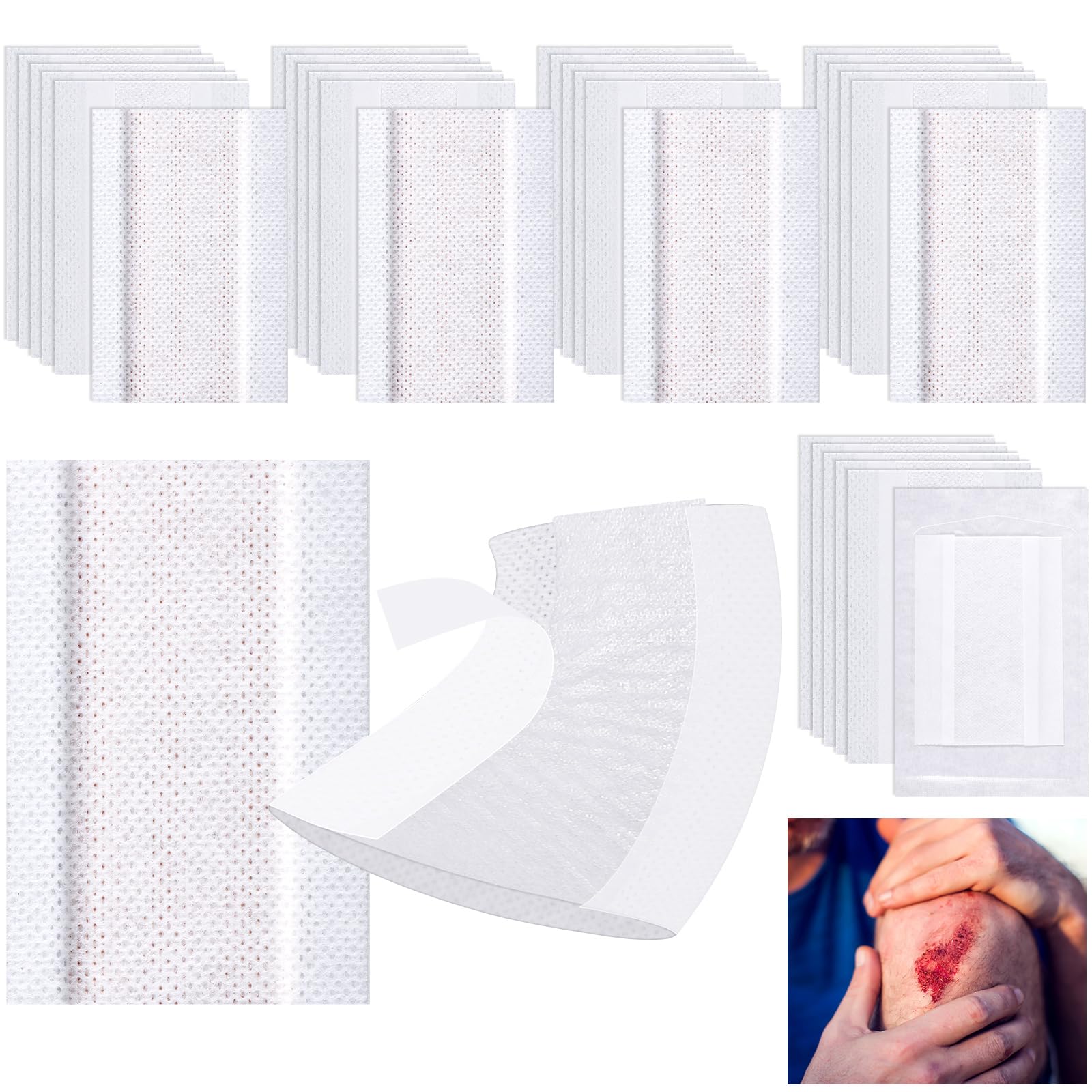 Colingmill 150 Pcs Non-stick Pads with Adhesive Tabs Easy Removal Breathable Gauze Pads 2 x 3 Non-adhesive Wound Dressing Highly