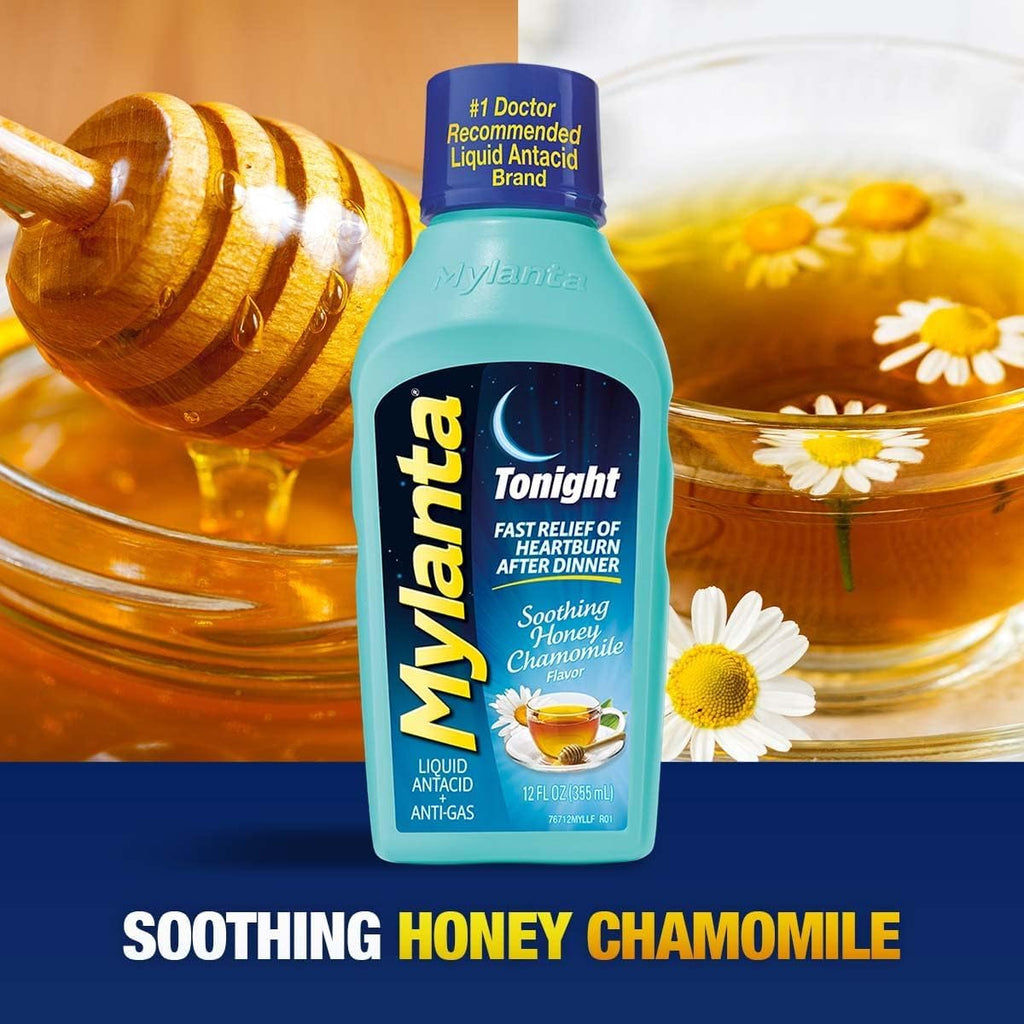 Mylanta Antacid and Gas Relief, Tonight Formula, Honey-Chamomile, 12 Fl Oz (Pack of 2)